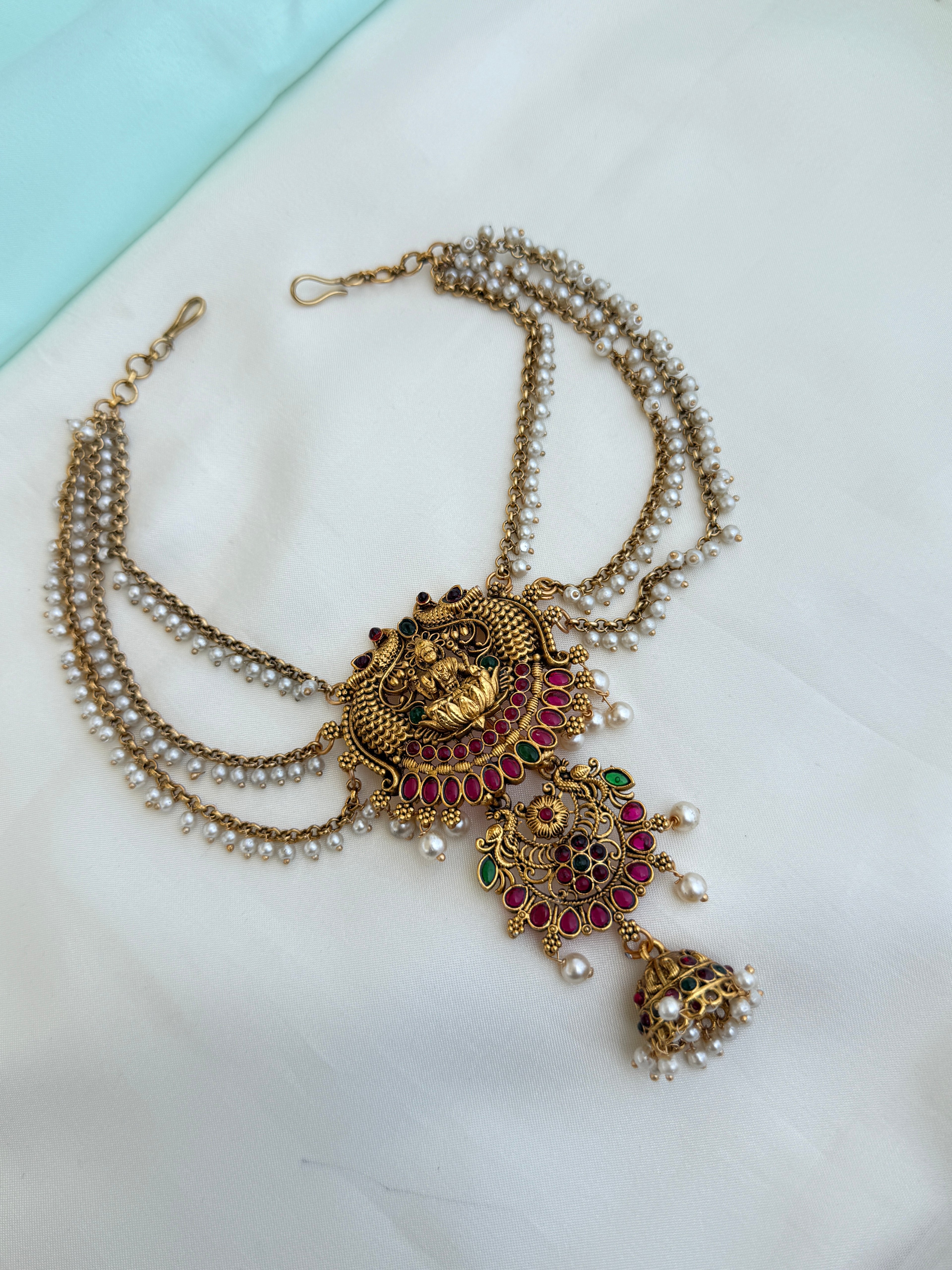 Jd005 peacock Lakshmi Devi 3 layer's pearls Jada billa