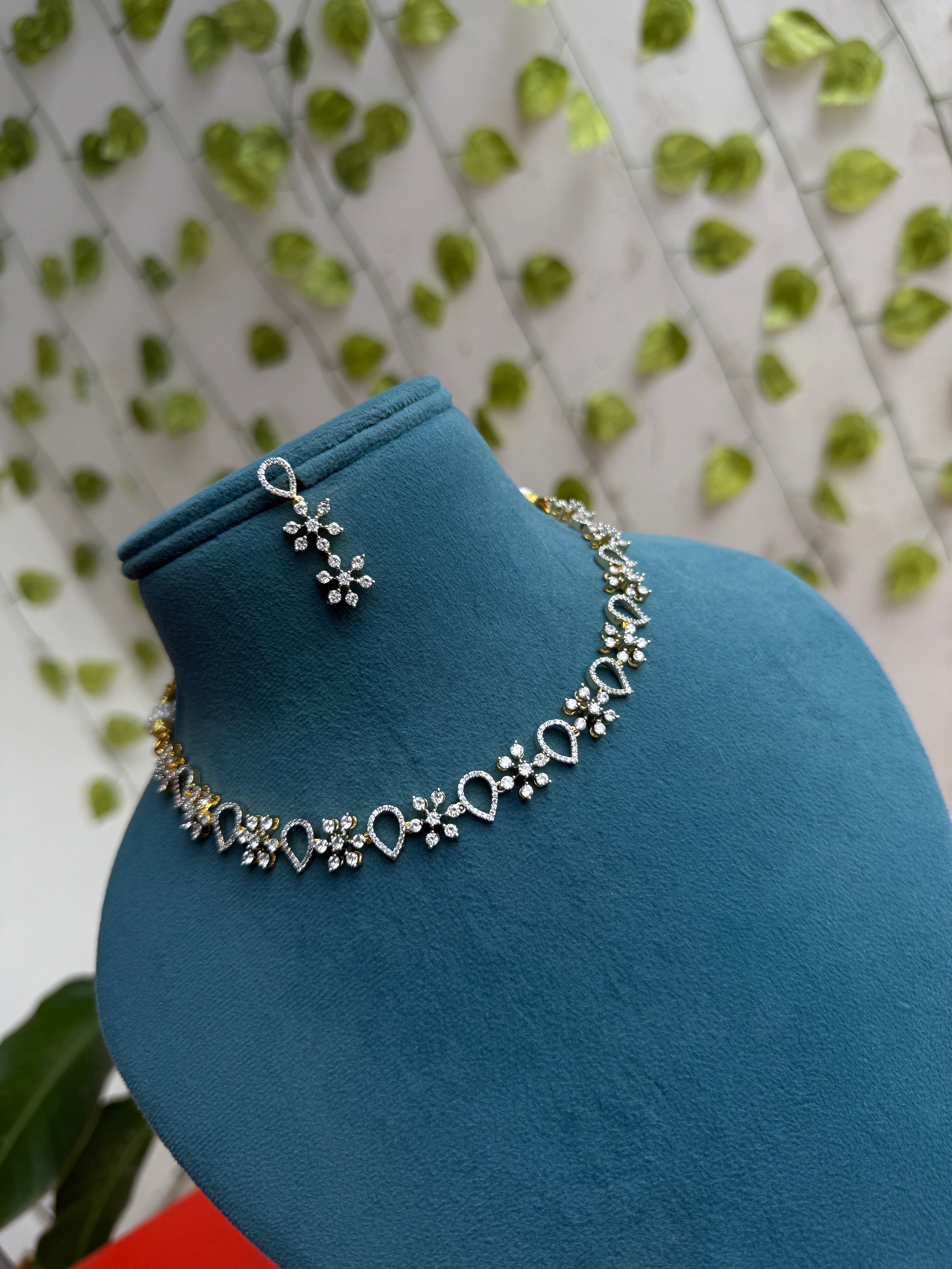 Celestial Bloom Diamond finish Neckset with flower design earrings ns294