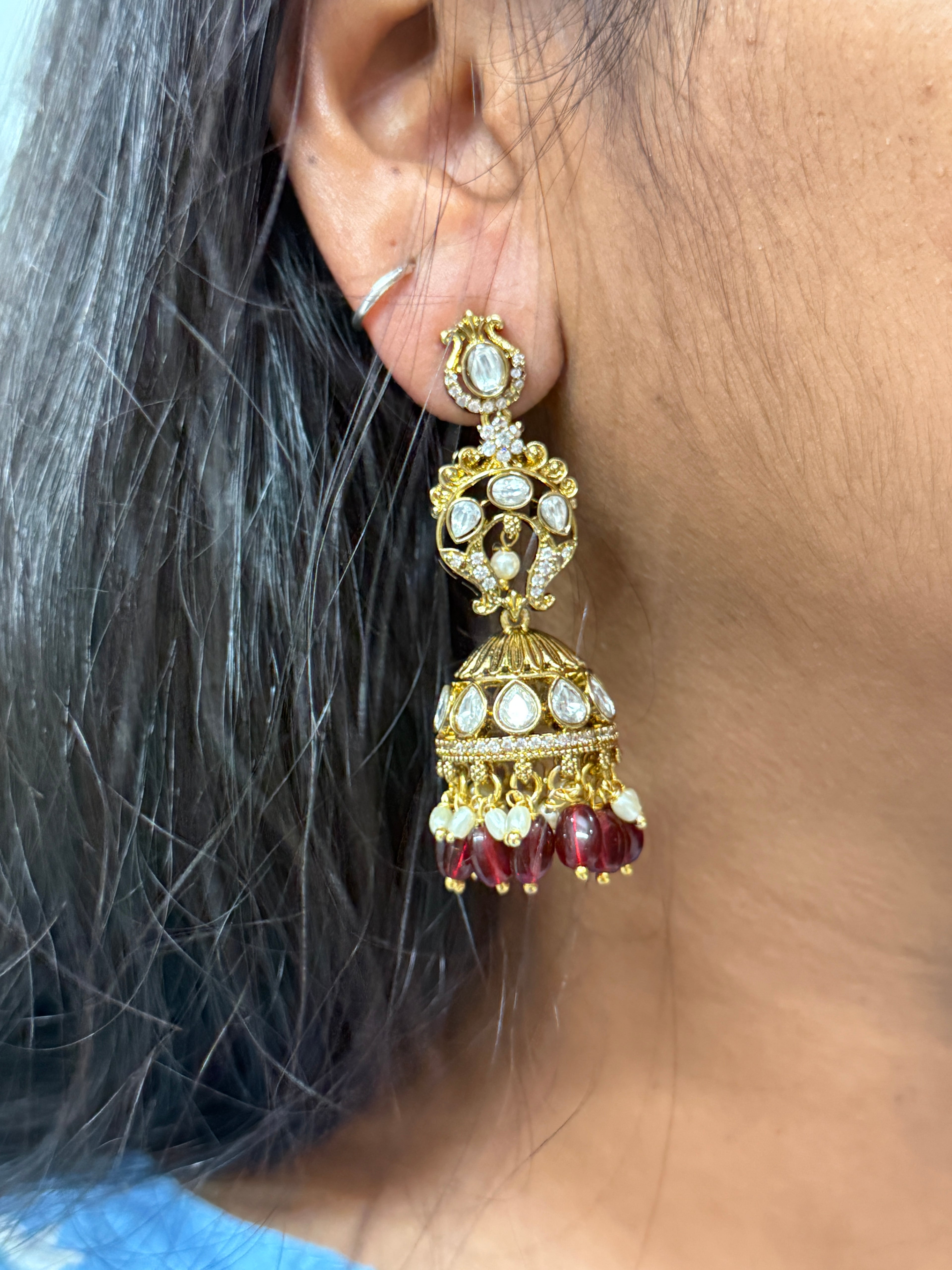 Er94 Victorian moissanite Mehandhi butta Earrings