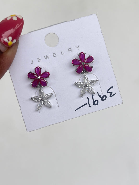 Pink white star sterling silver studs