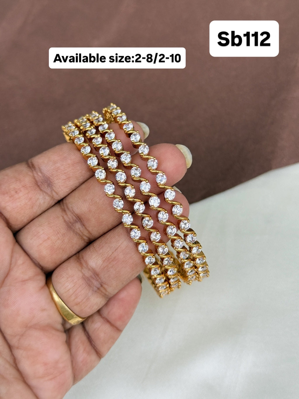 Sb112 set of 2 white stone bangles