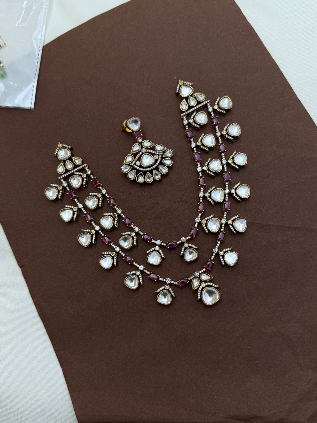 Ns711 double layer Moissanite polki kundan neckset