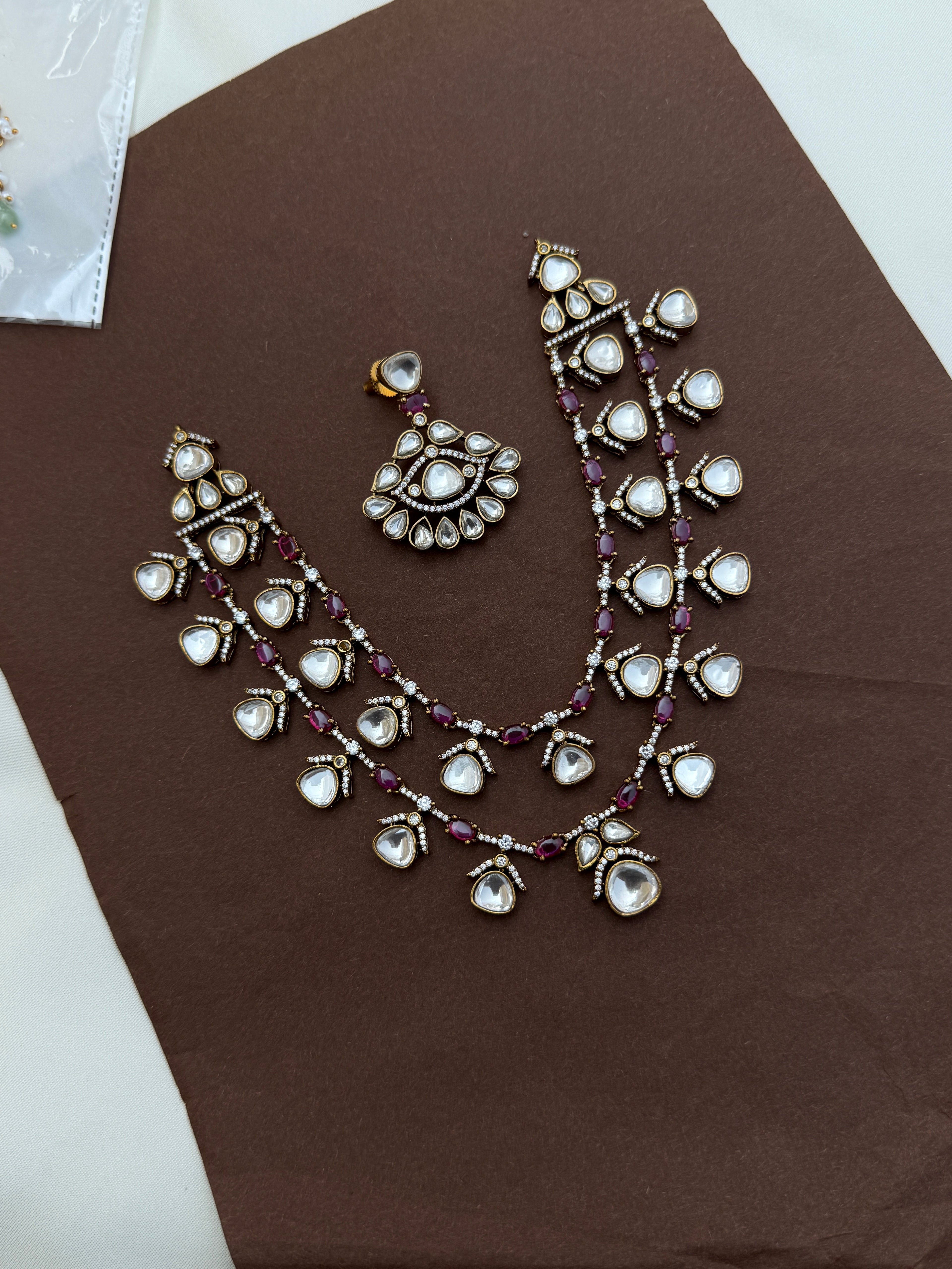 Ns711 double layer Moissanite polki kundan neckset