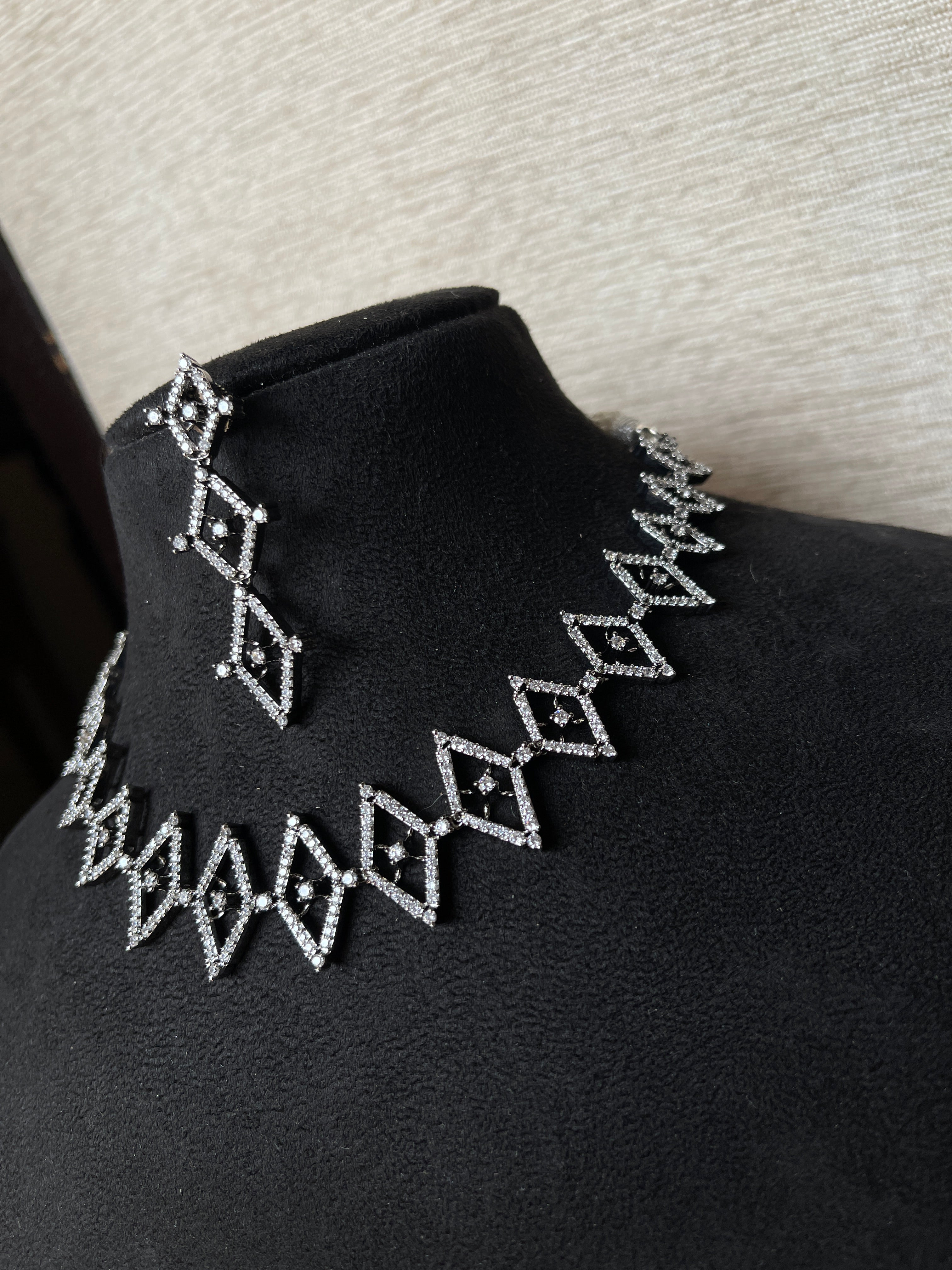 Rhombus diamond finish neckset with Earrings ns336