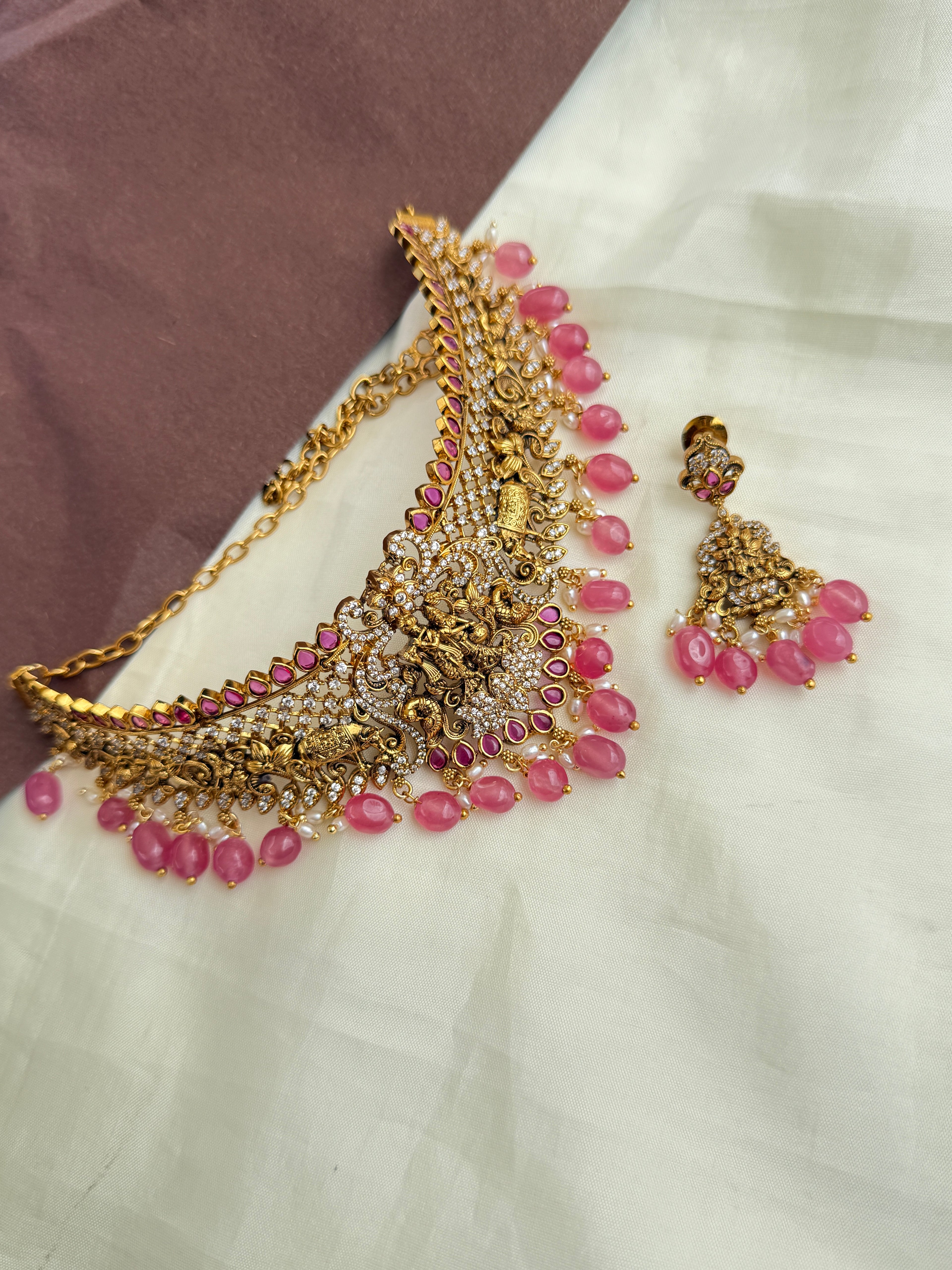 Ch014 lord Krishna and cows choker with earrings