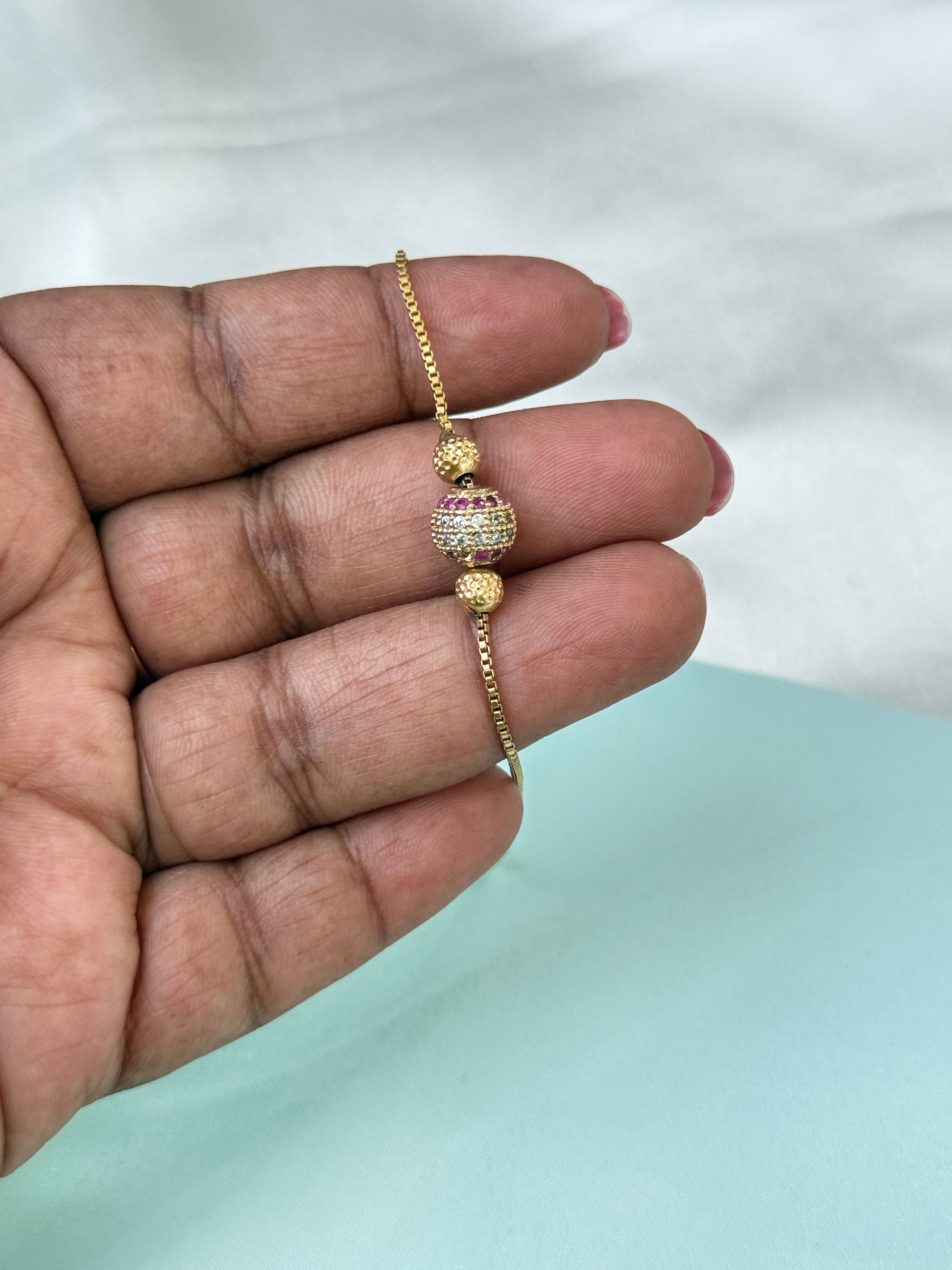 Ph627 panchaloham unpolished ball 7 inches 2.6 to 2.8 adjustable chain bracelet