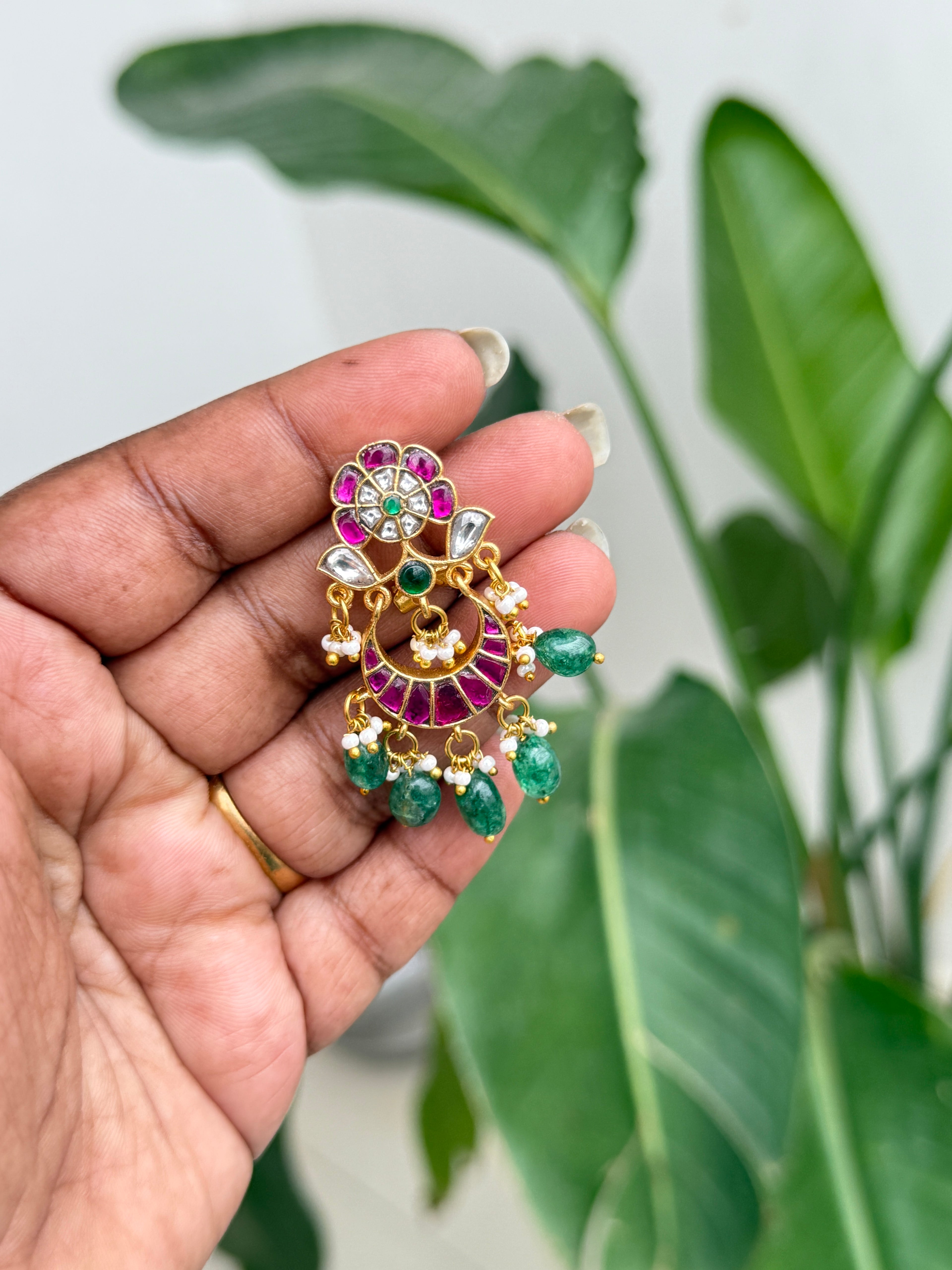 Er113 jadau Kundan chandbali earrings