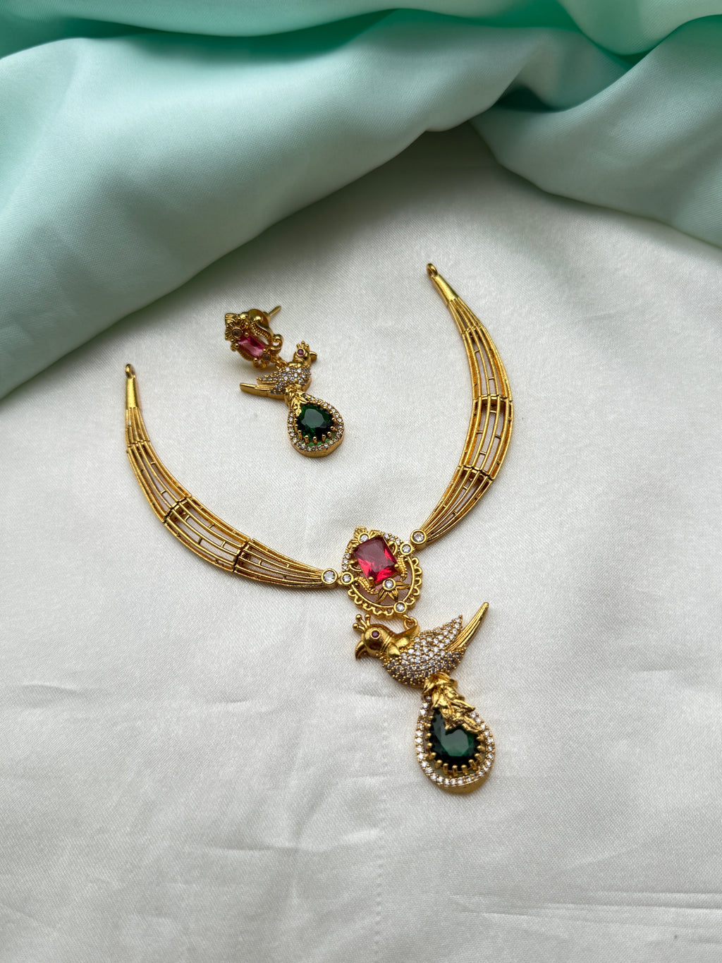 Ns286 kante multi short neckset parrot drop pendant with earrings