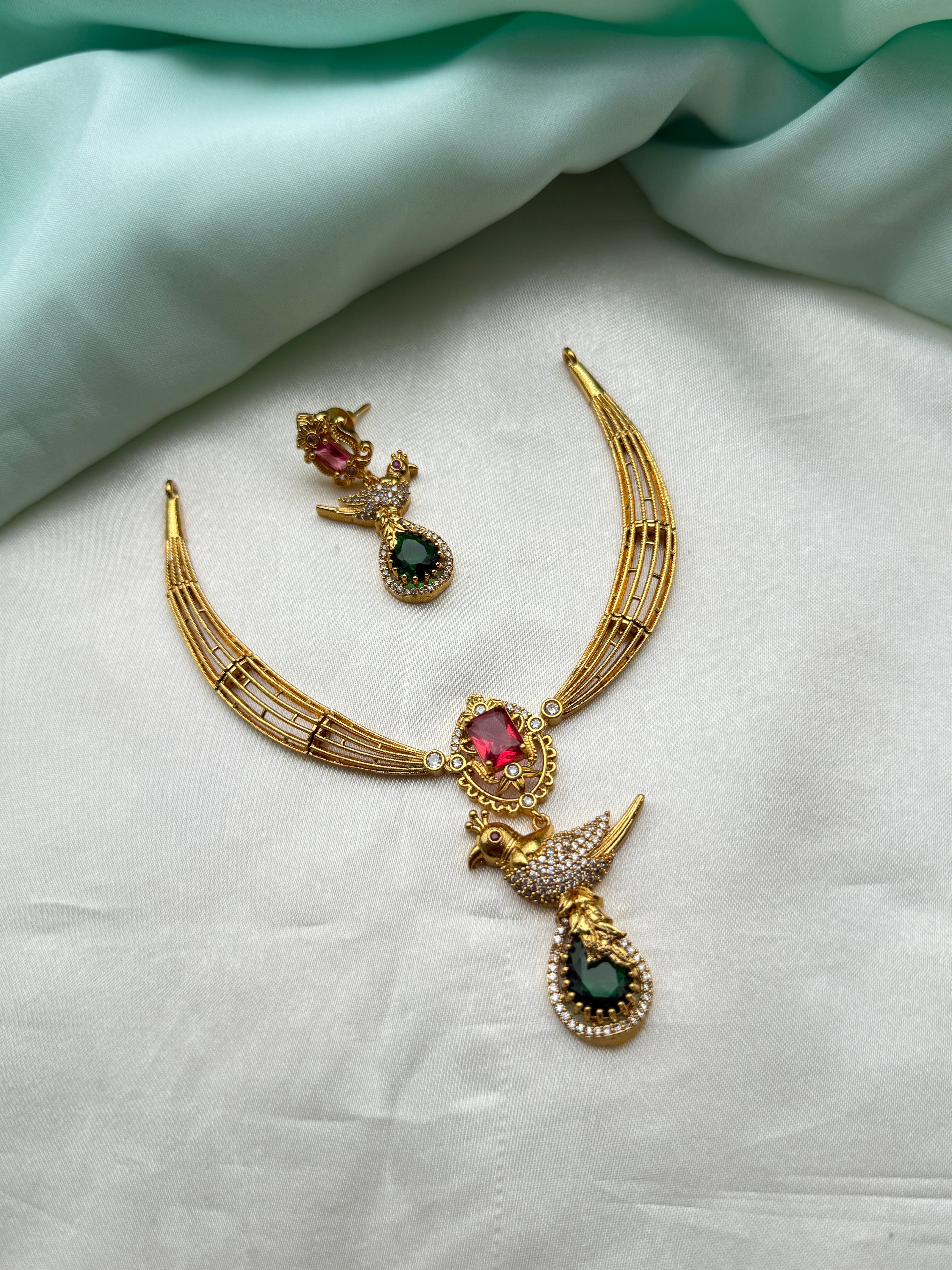 Ns286 kante multi short neckset parrot drop pendant with earrings