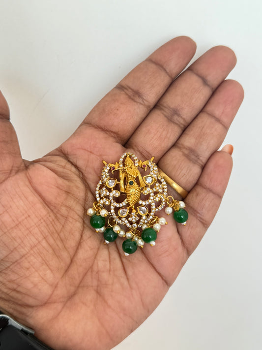 Pd6001 lord Krishna pendant in ruby and green beads