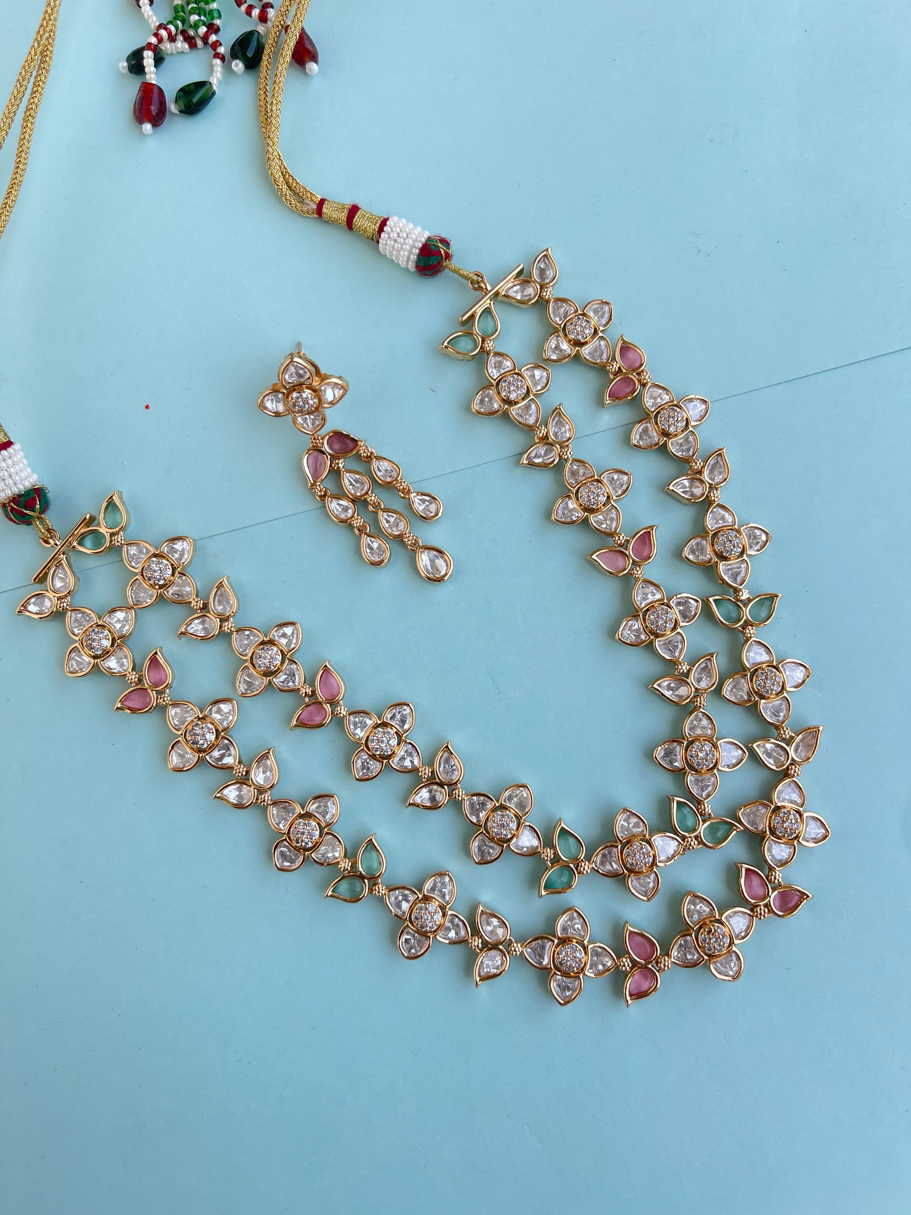 2 lines uncut moissanite premium neckset