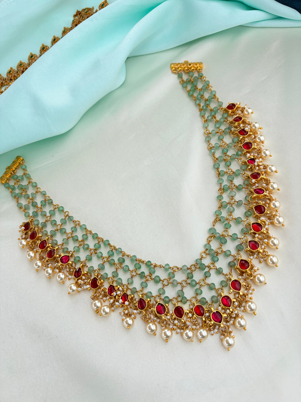 Jadau Kundan Ruby and Green beads neckset Ns922