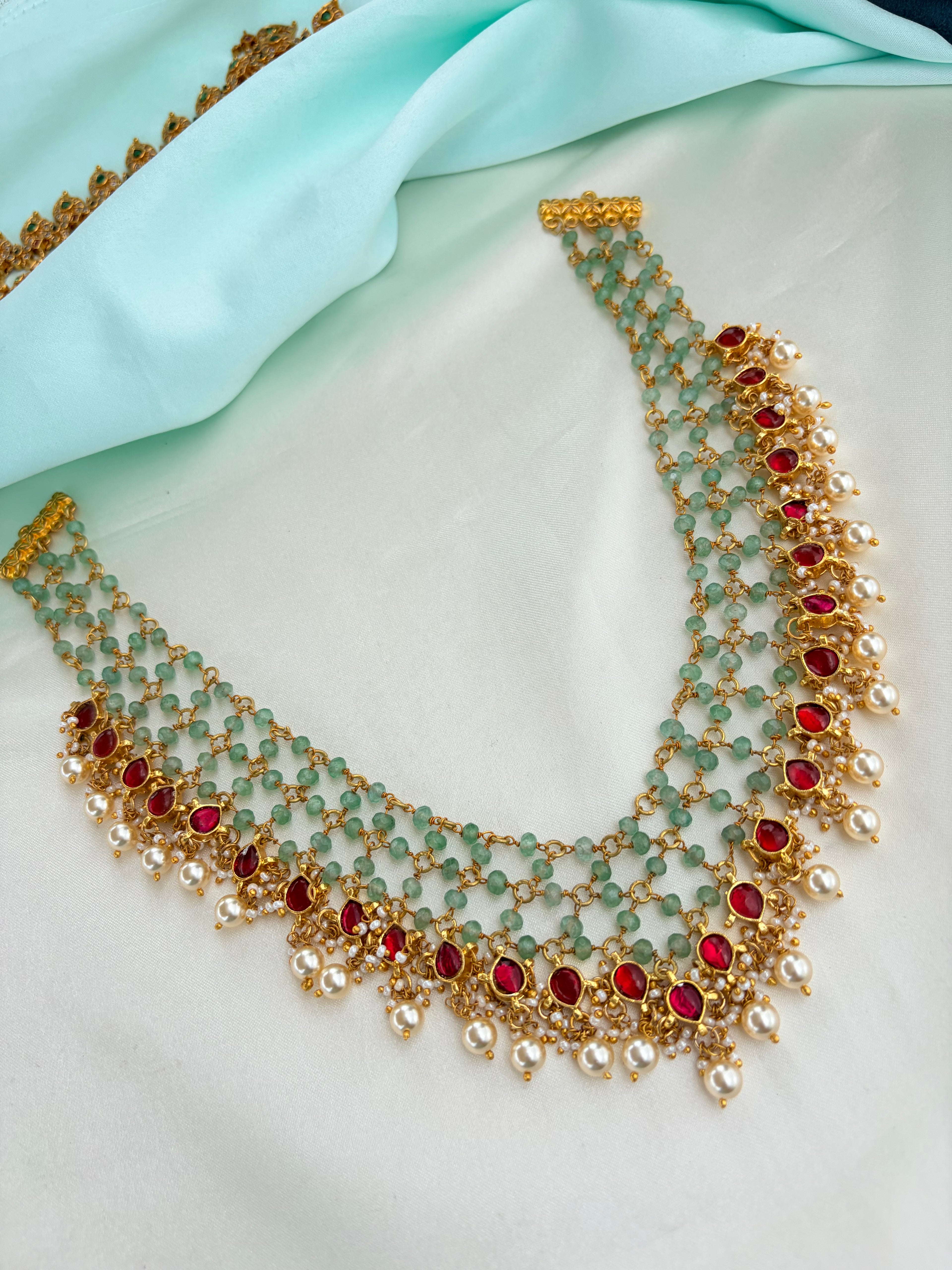 Jadau Kundan Ruby and Green beads neckset Ns922