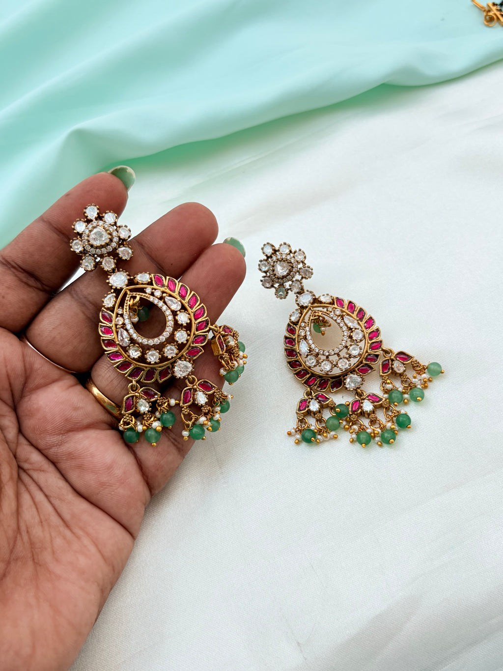 Multi jadau Kundan Chandbali earrings Er948