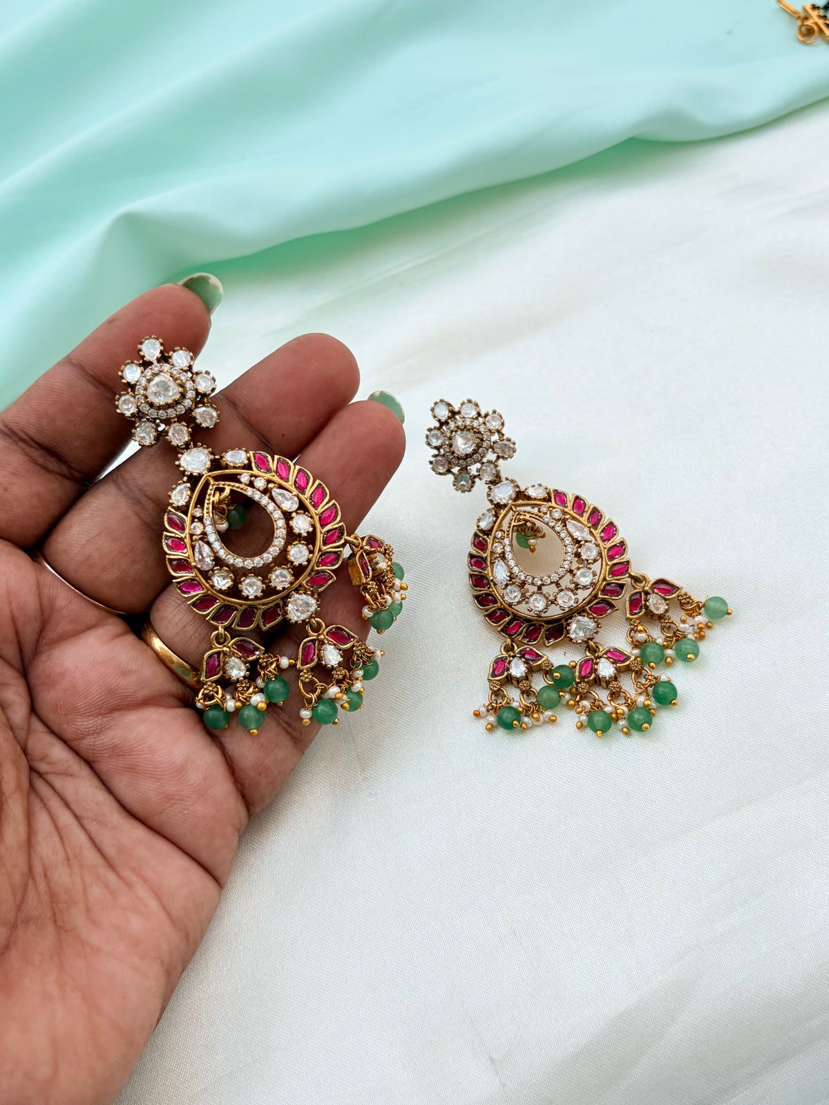 Multi jadau Kundan Chandbali earrings Er948