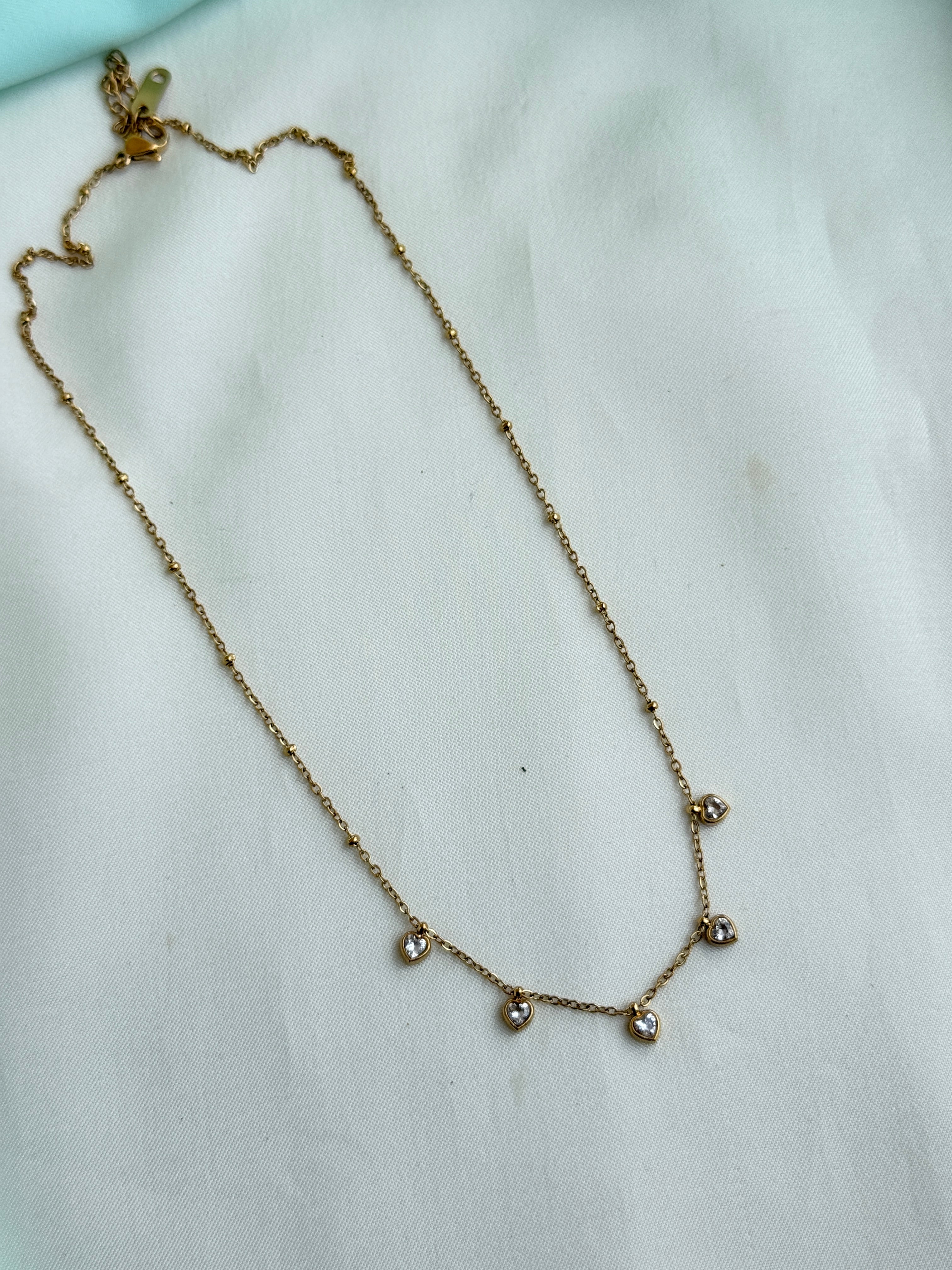 Dc074 anti tarnish heart stones 18inches adjustable daily wear chains
