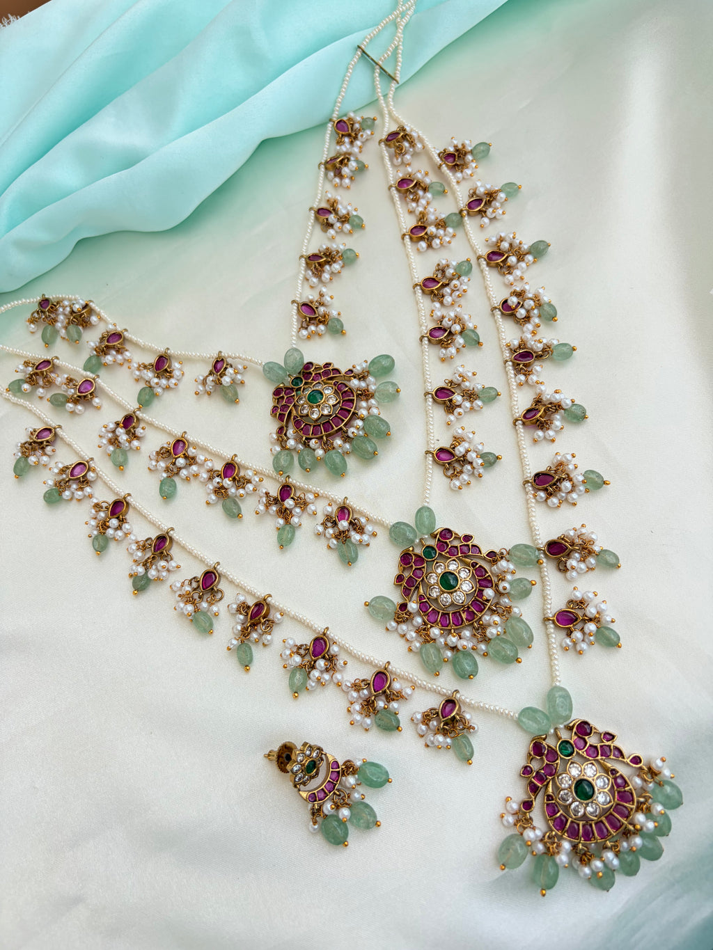 Emerald & Ruby Pearl Heritage Neckset with Earrings Ns309