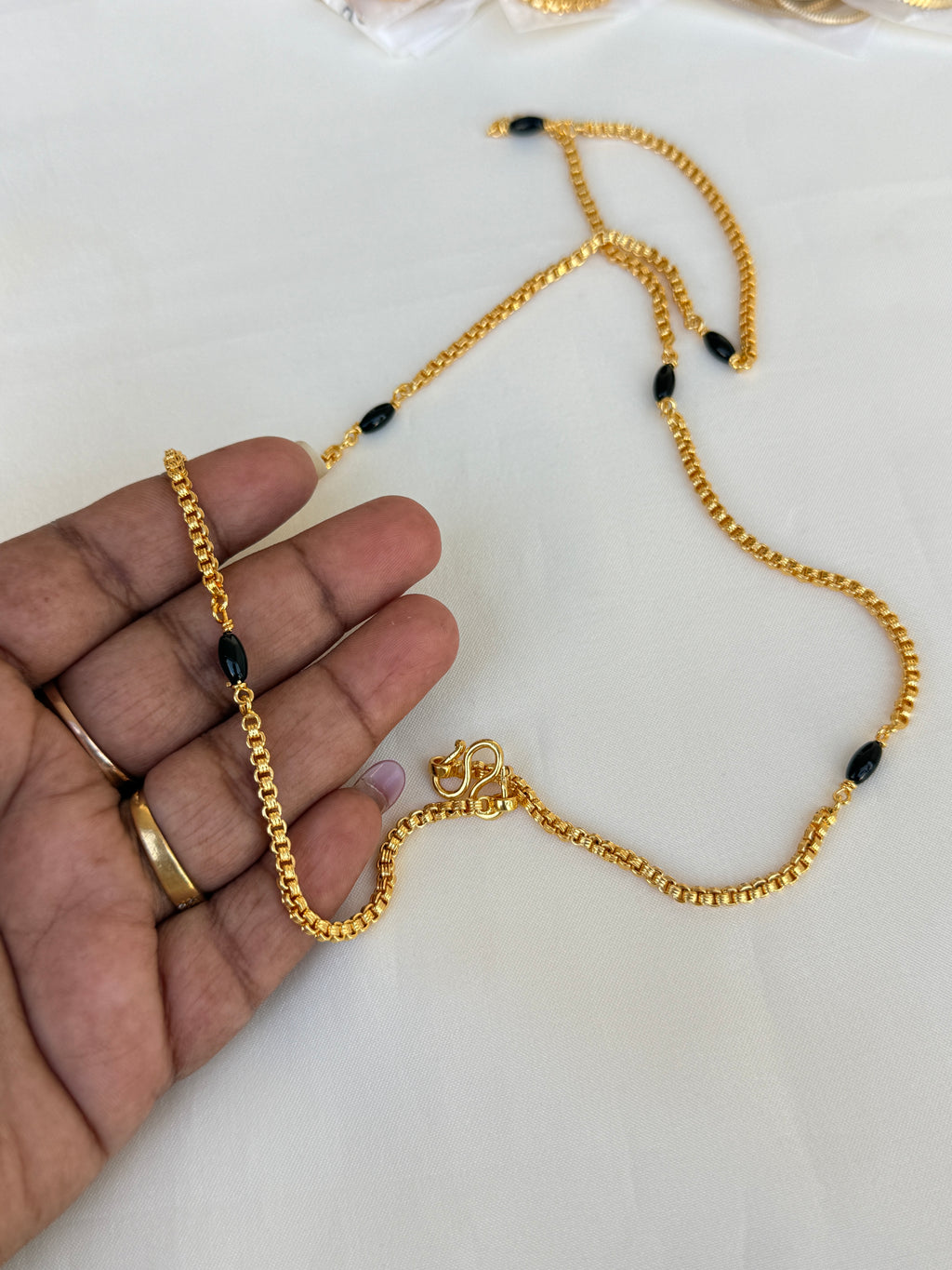 Tc008 panchaloham black beads thali chain 26inches mangalsutra