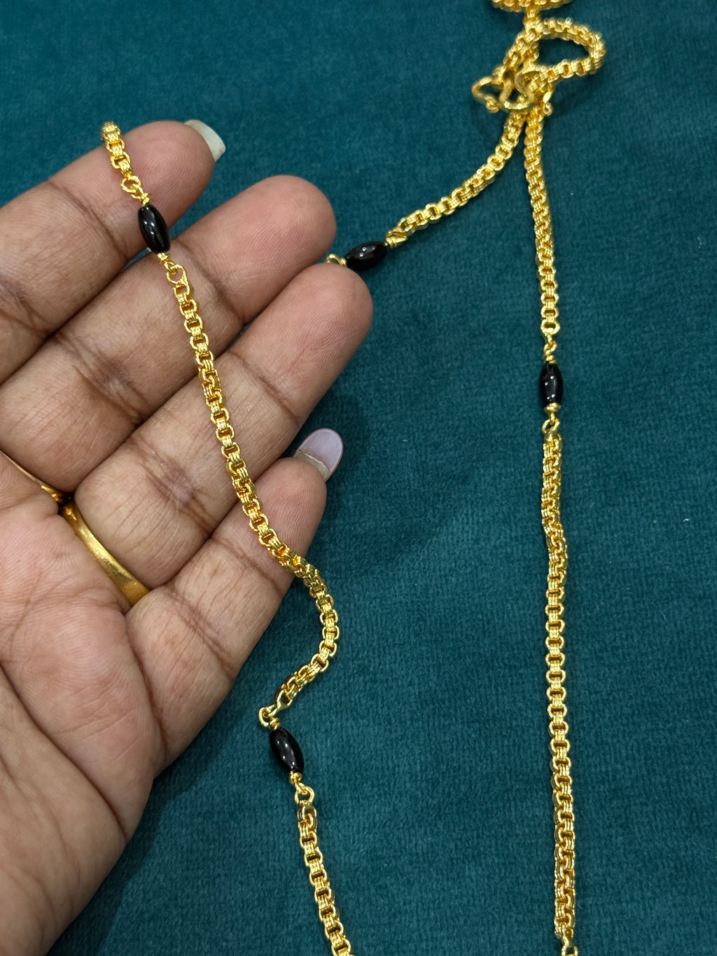 Tc008 panchaloham black beads thali chain 26inches mangalsutra