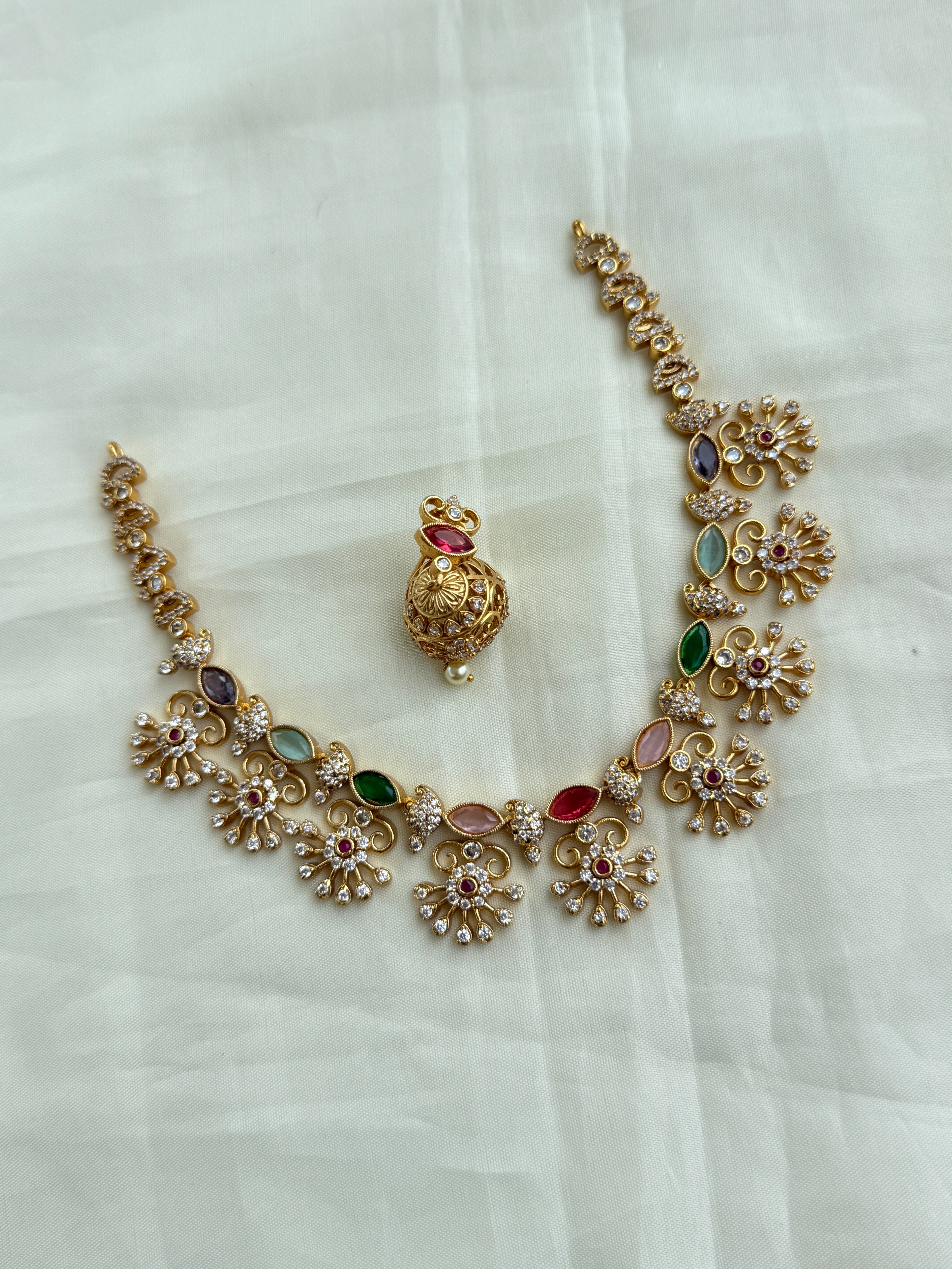 Ns209 cz multi neckset with butta Earrings