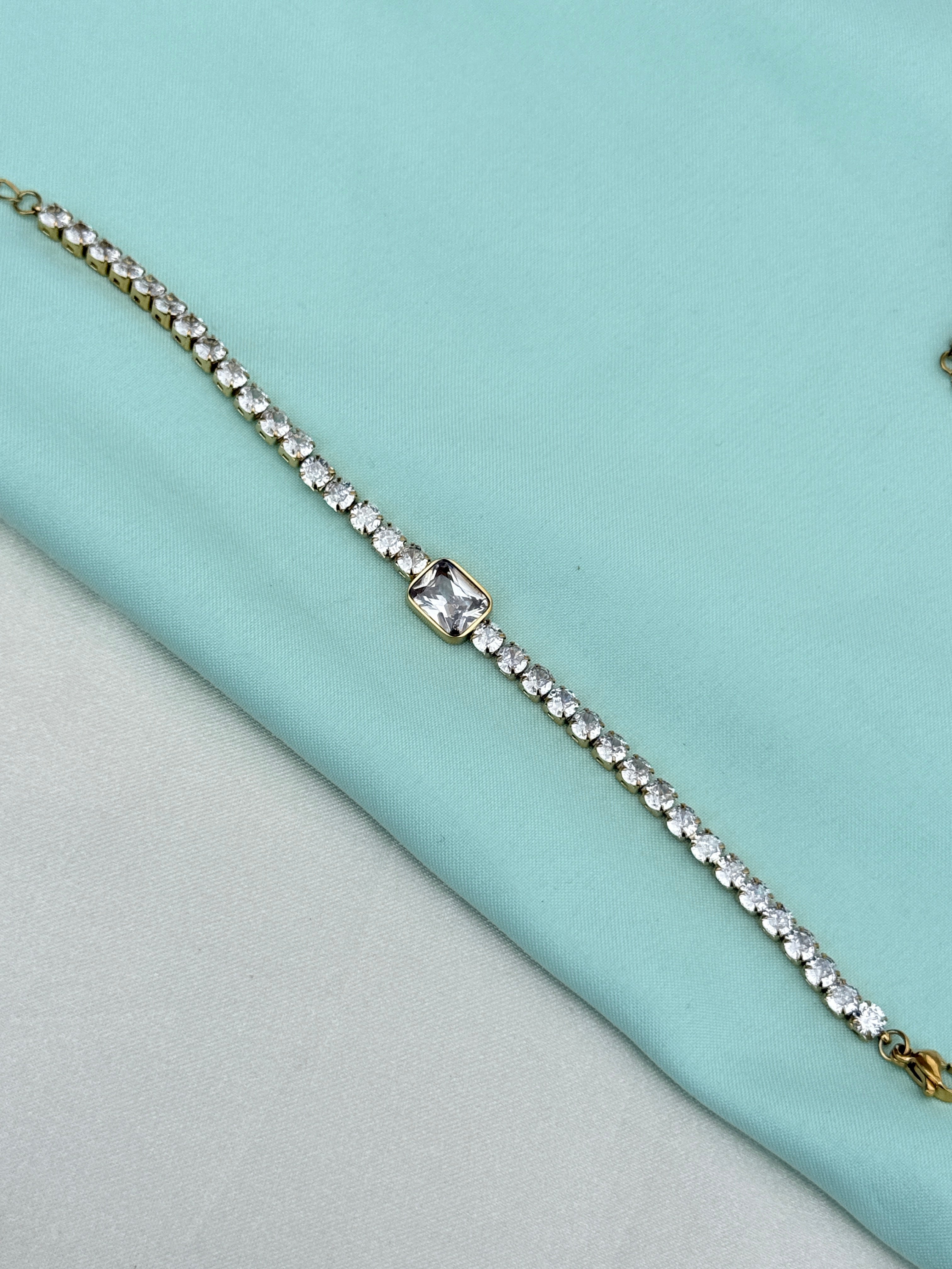 Ab608 anti tarnish full stones 8 inches 2.4 to 2.6 adjustable chain bracelet