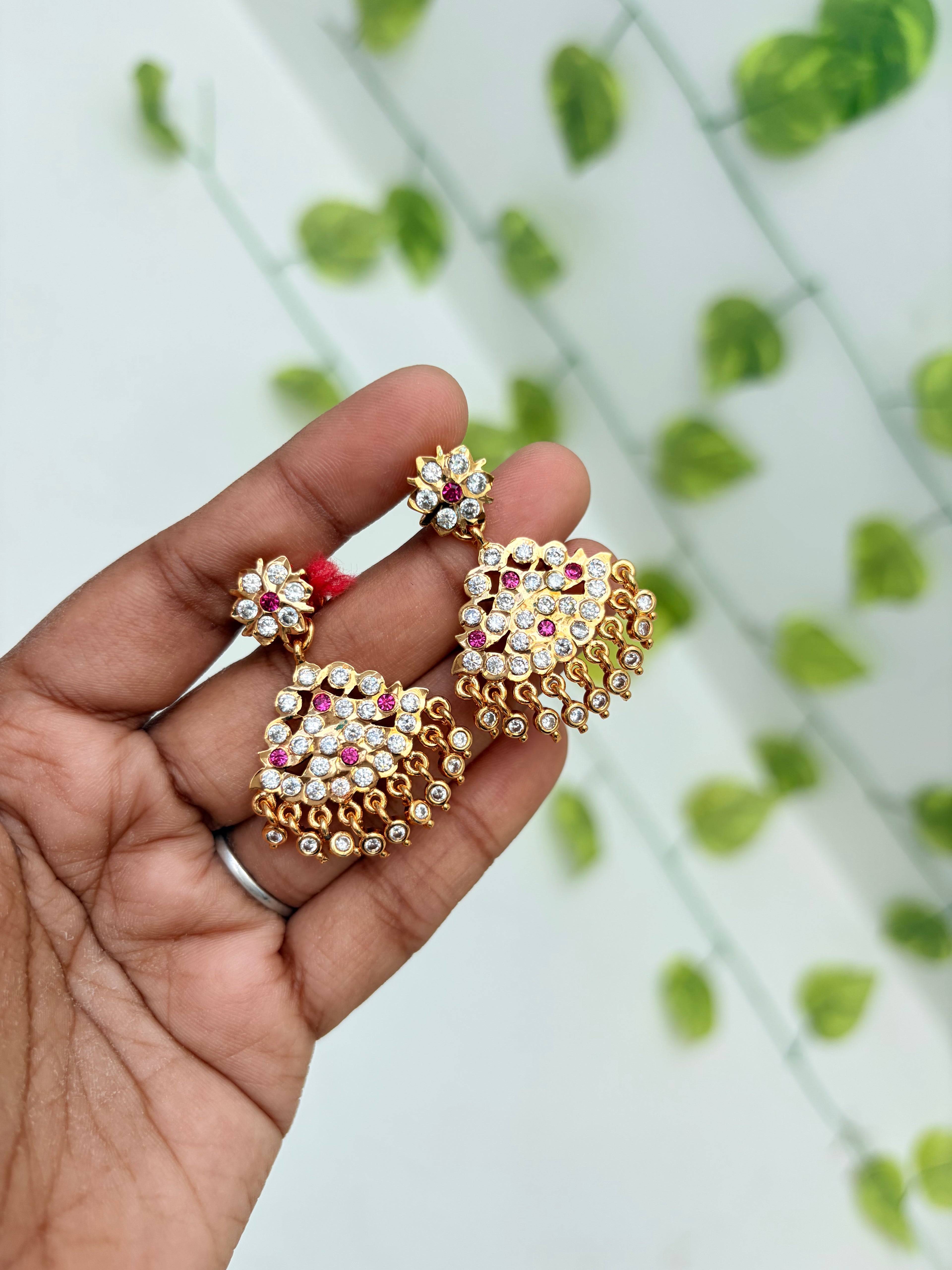 Panchaloham Chandbali flower back crew earrings ph637