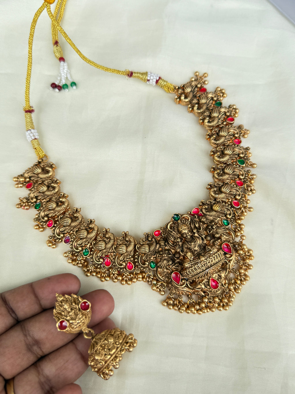Ns287 multi Lakshmi Devi neckset with earrings