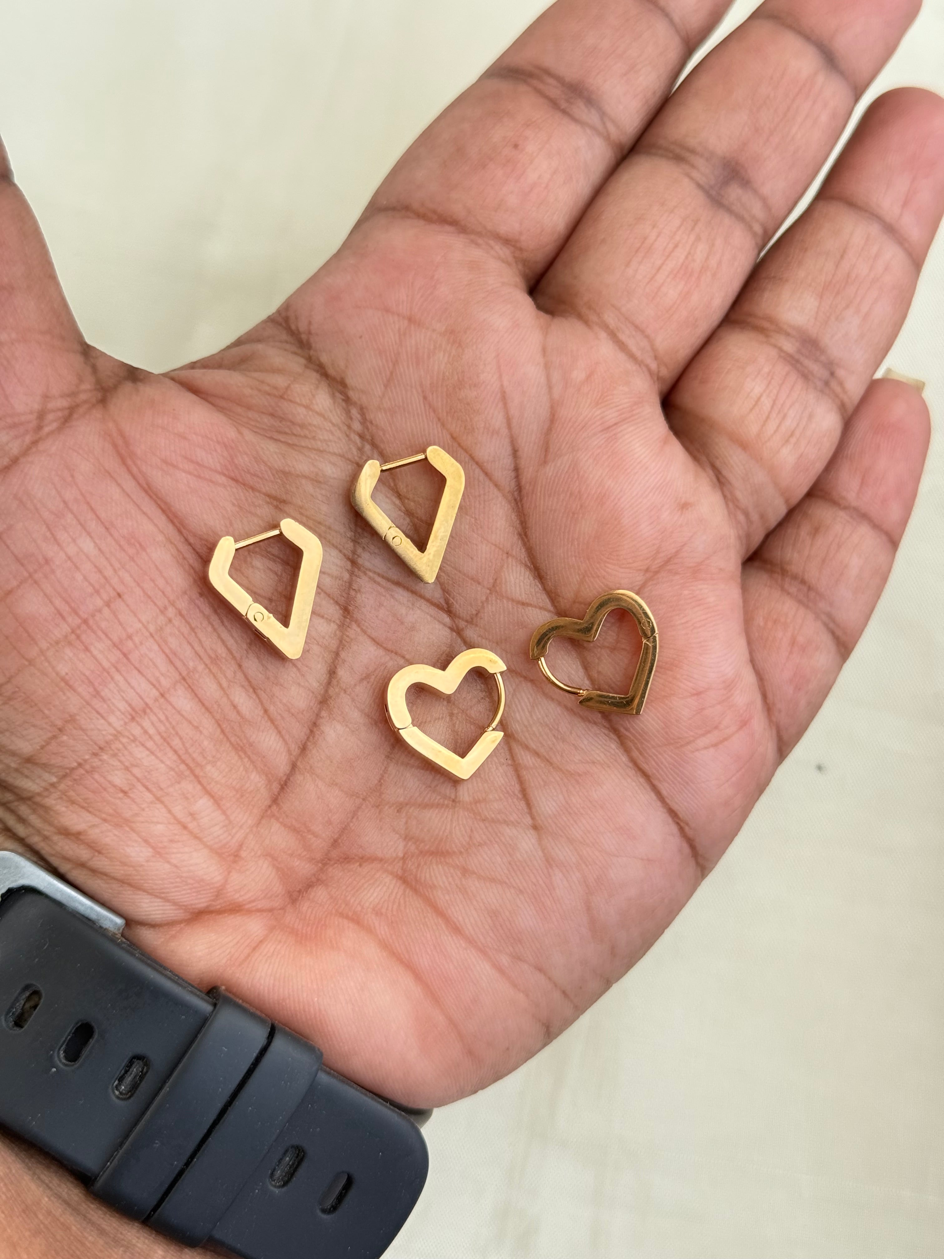 Er032 Anti-tarnish triangle,heart hoops