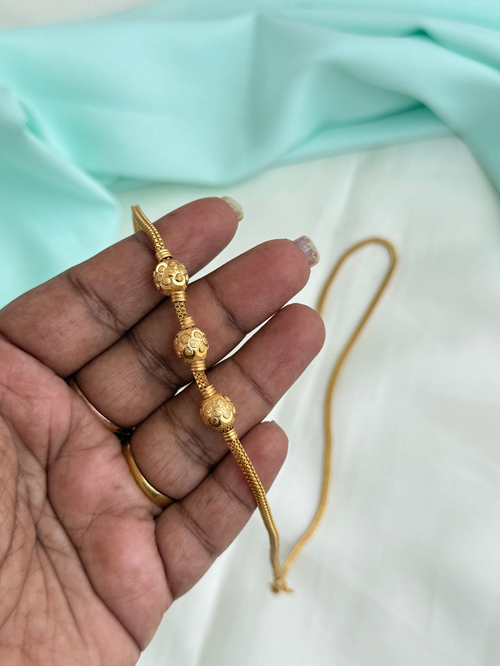 Ph418 panchaloham polished 3 gold balls 25 1/2 Inches thali chains