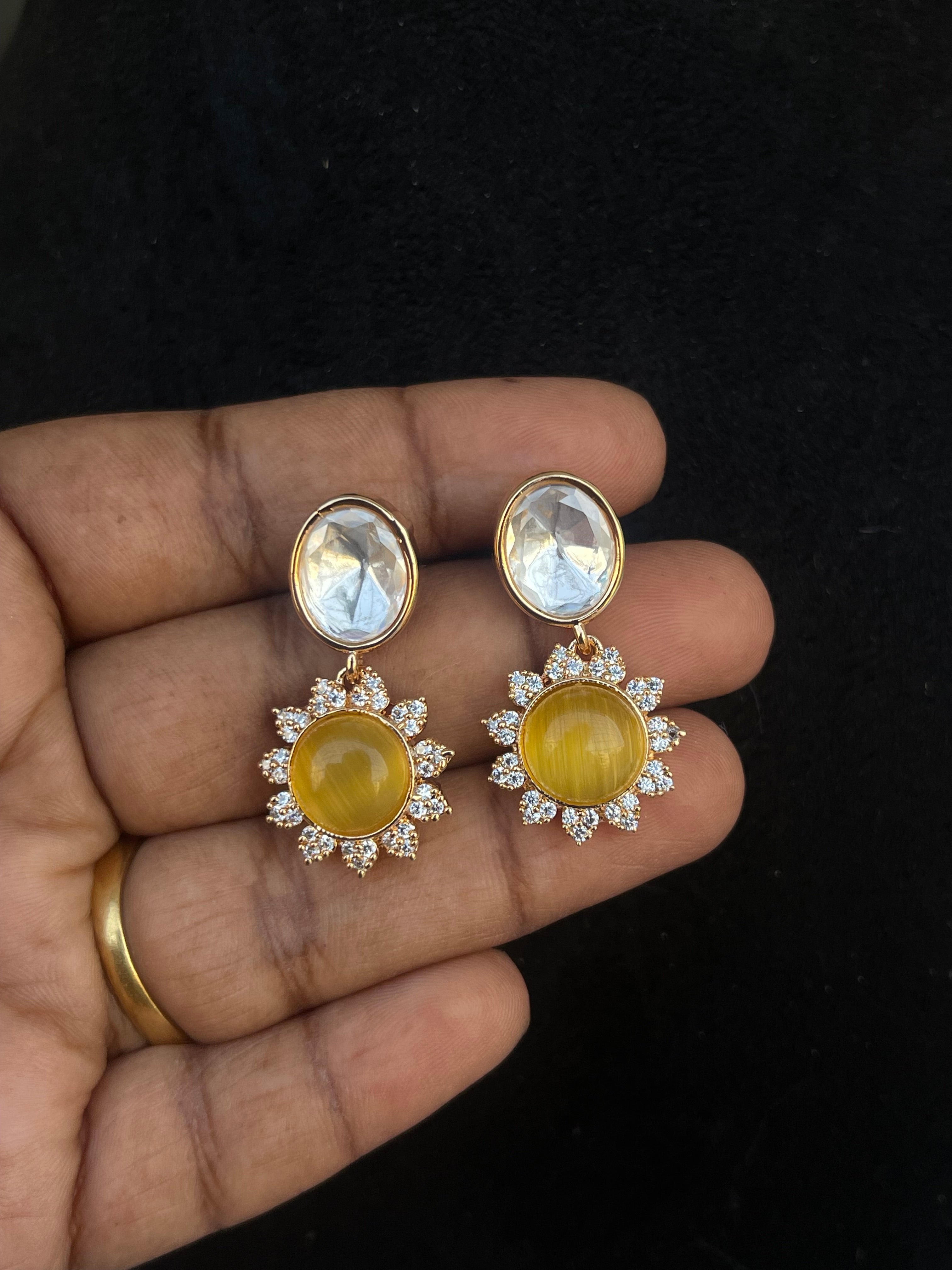 Moissanite kundan sunflower hanging earrings
