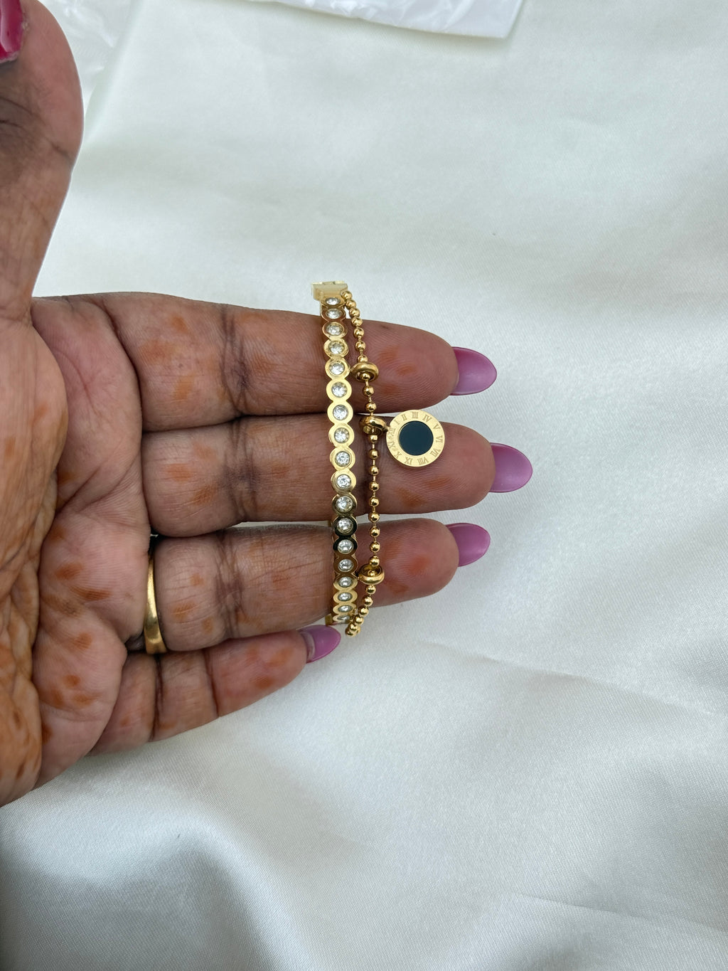 Ab010 double layer zircon anti tarnish bracelet