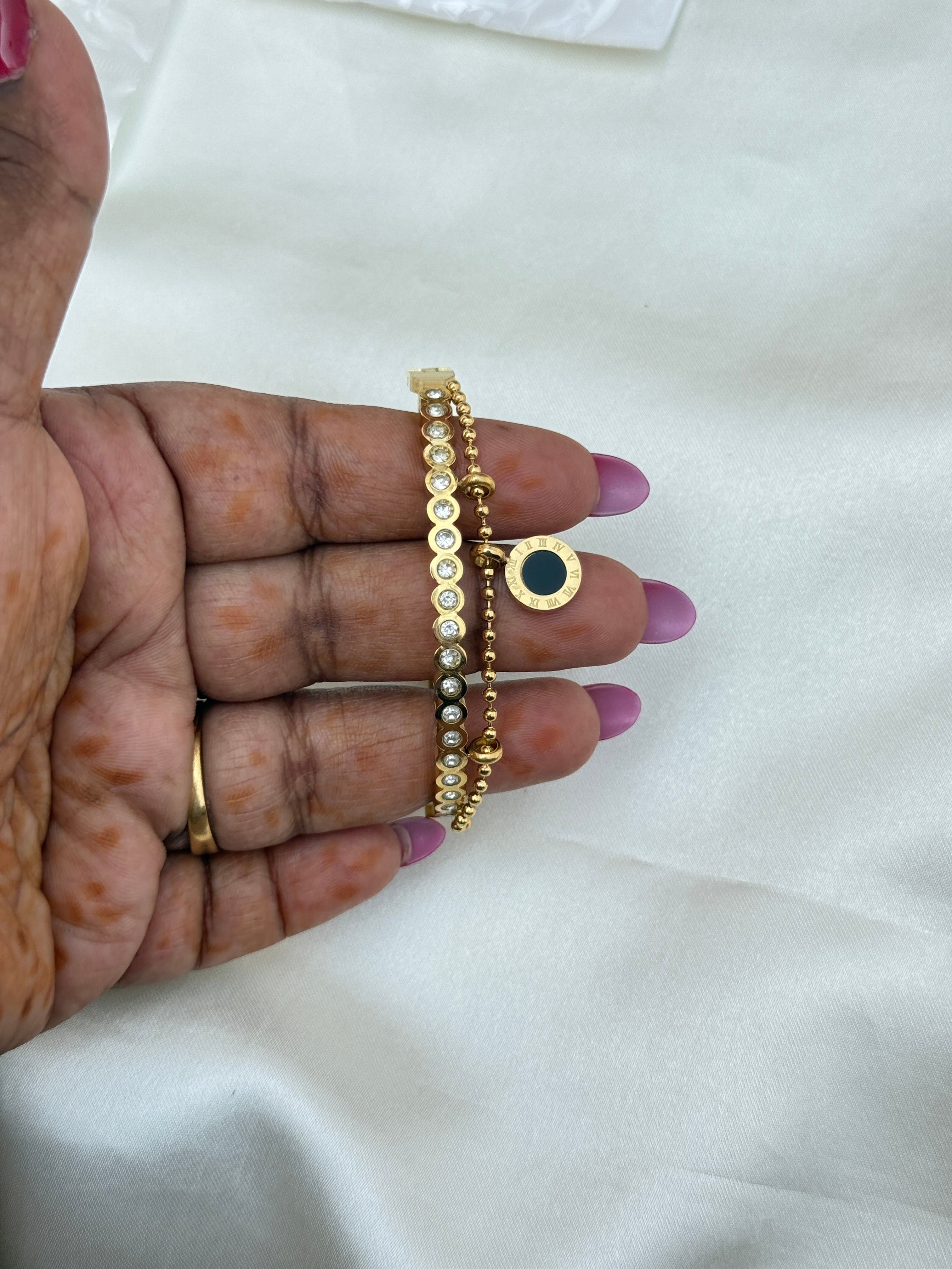 Ab010 double layer zircon anti tarnish bracelet
