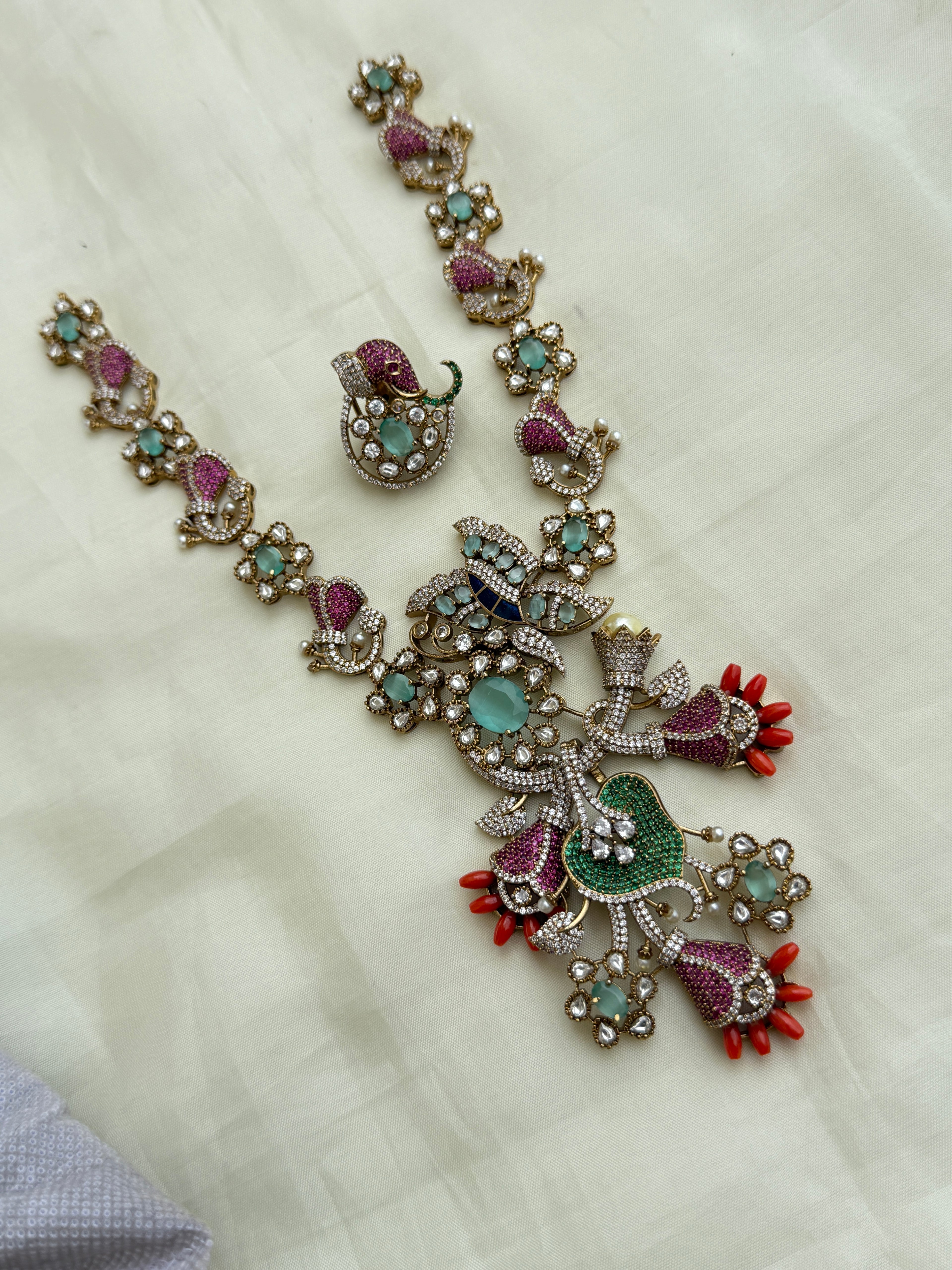 Ns206 pendant removable multi moissanite elephant unique neckset