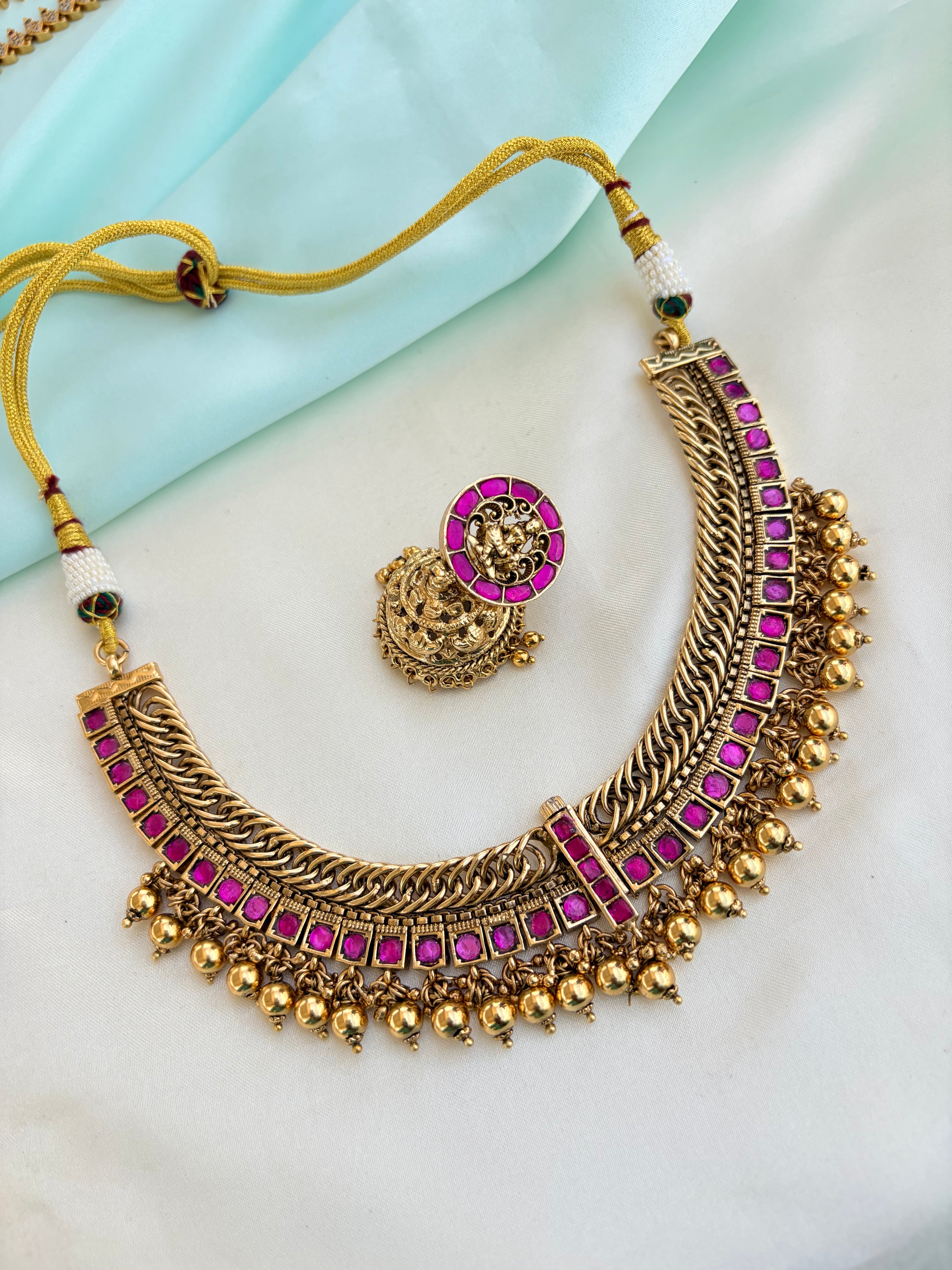 2 in 1 Removable pendent with Jadau Kundan jalebi Neckset with Earrings Ns224