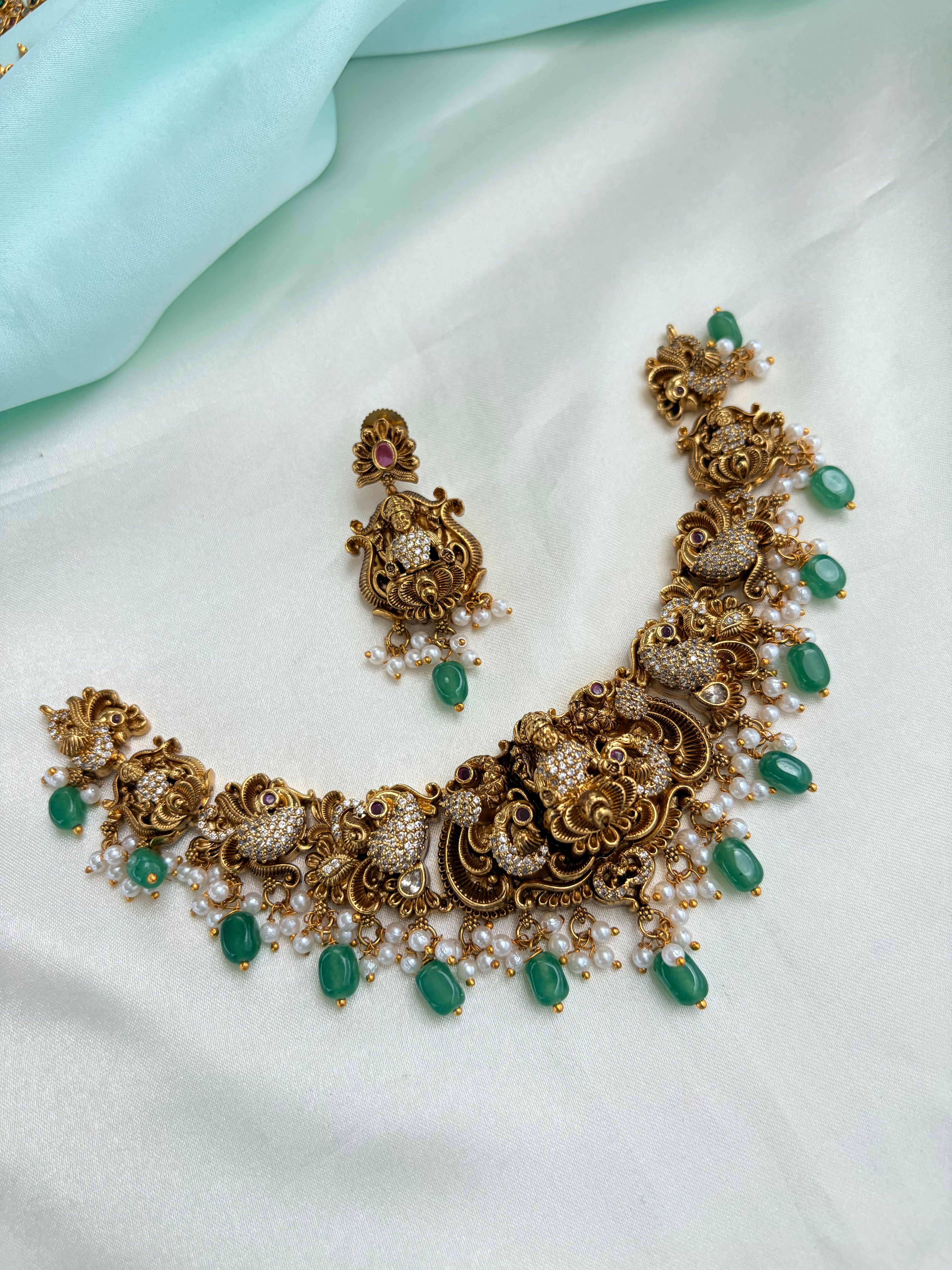 Lakshmidevi peacock type short Neckset with Earrings Ns898