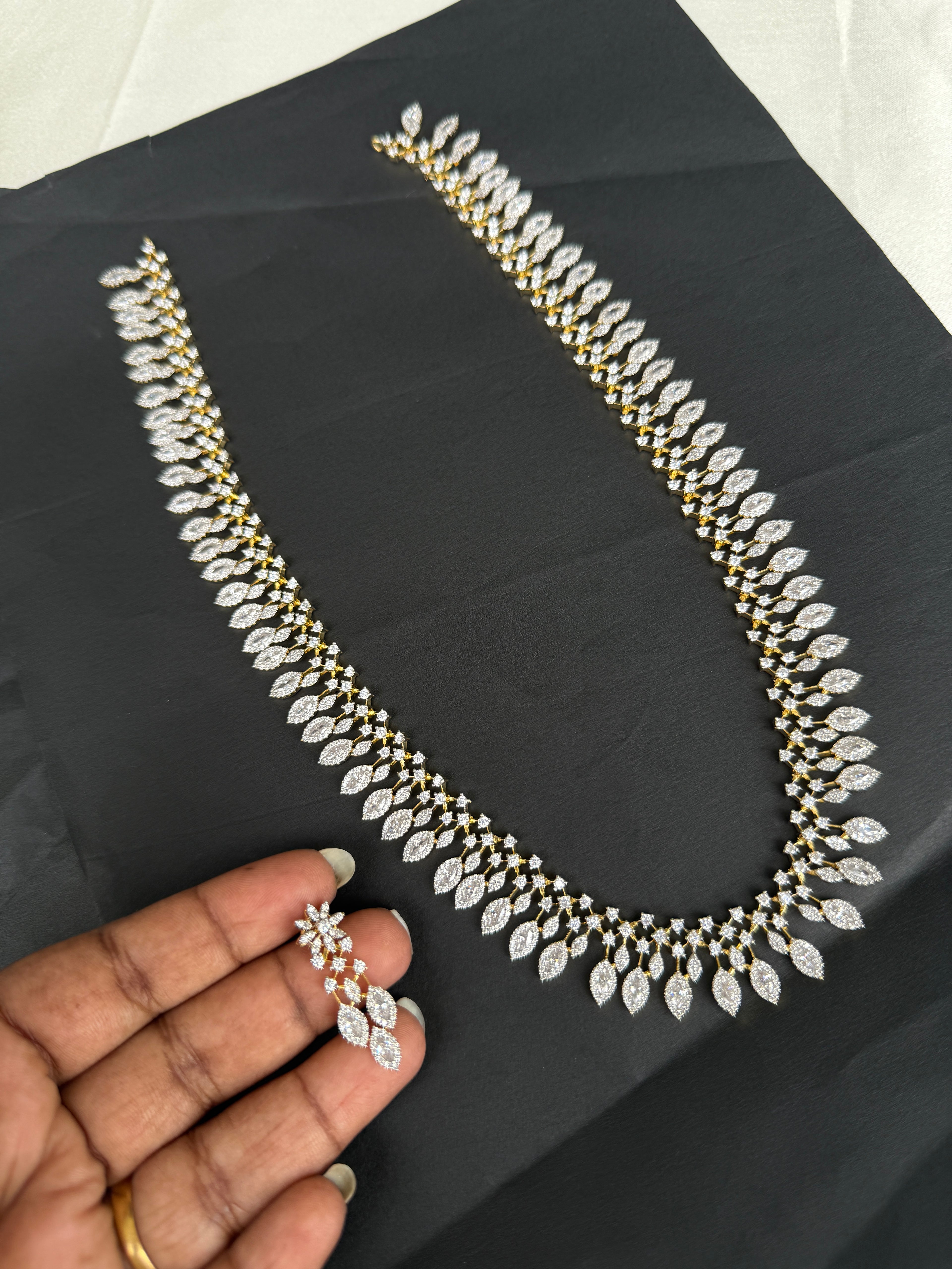 LH2036 diamond finish long haram Neckset with earrings