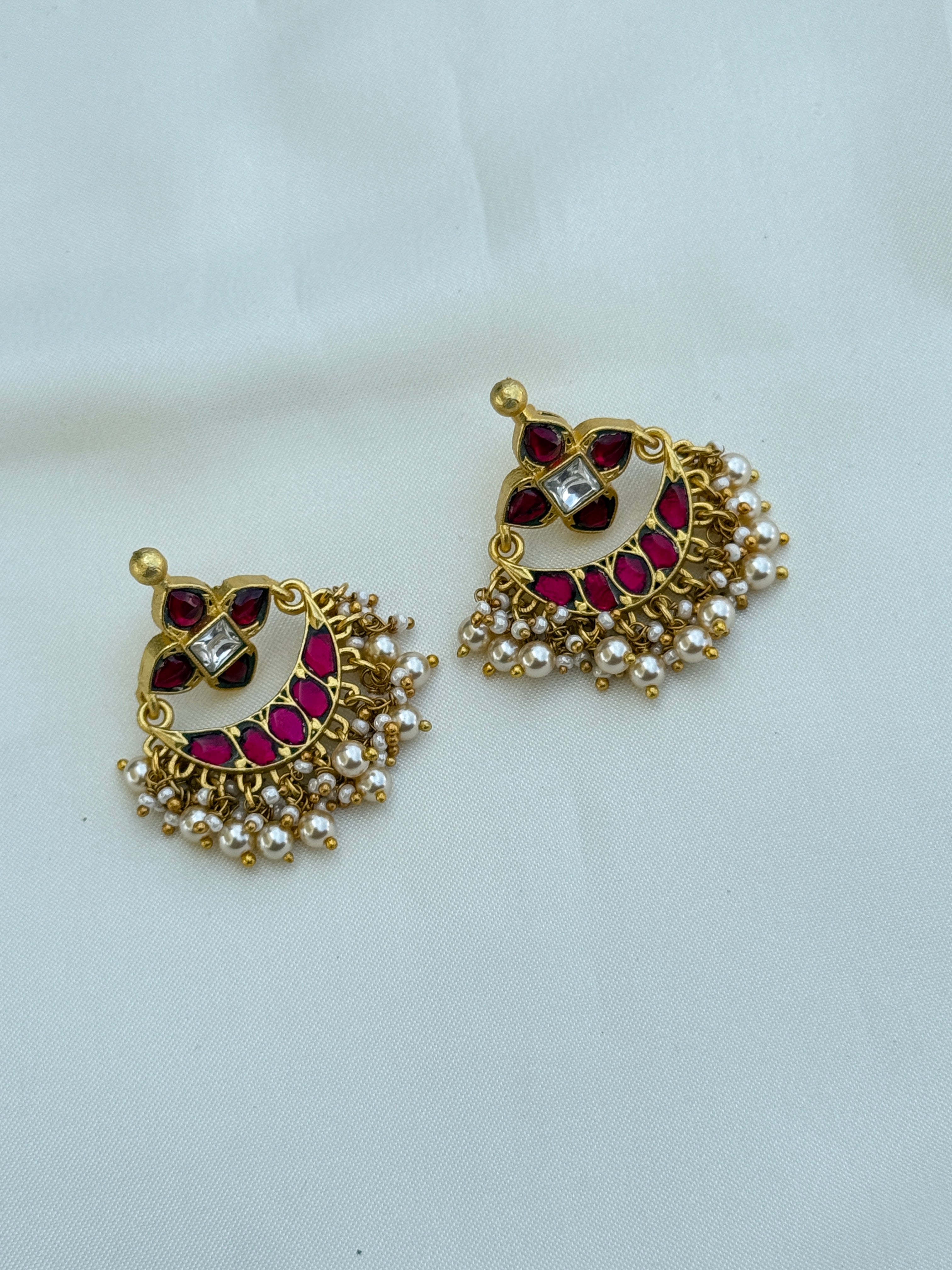 Er142 jadau kundan small chandbali earrings