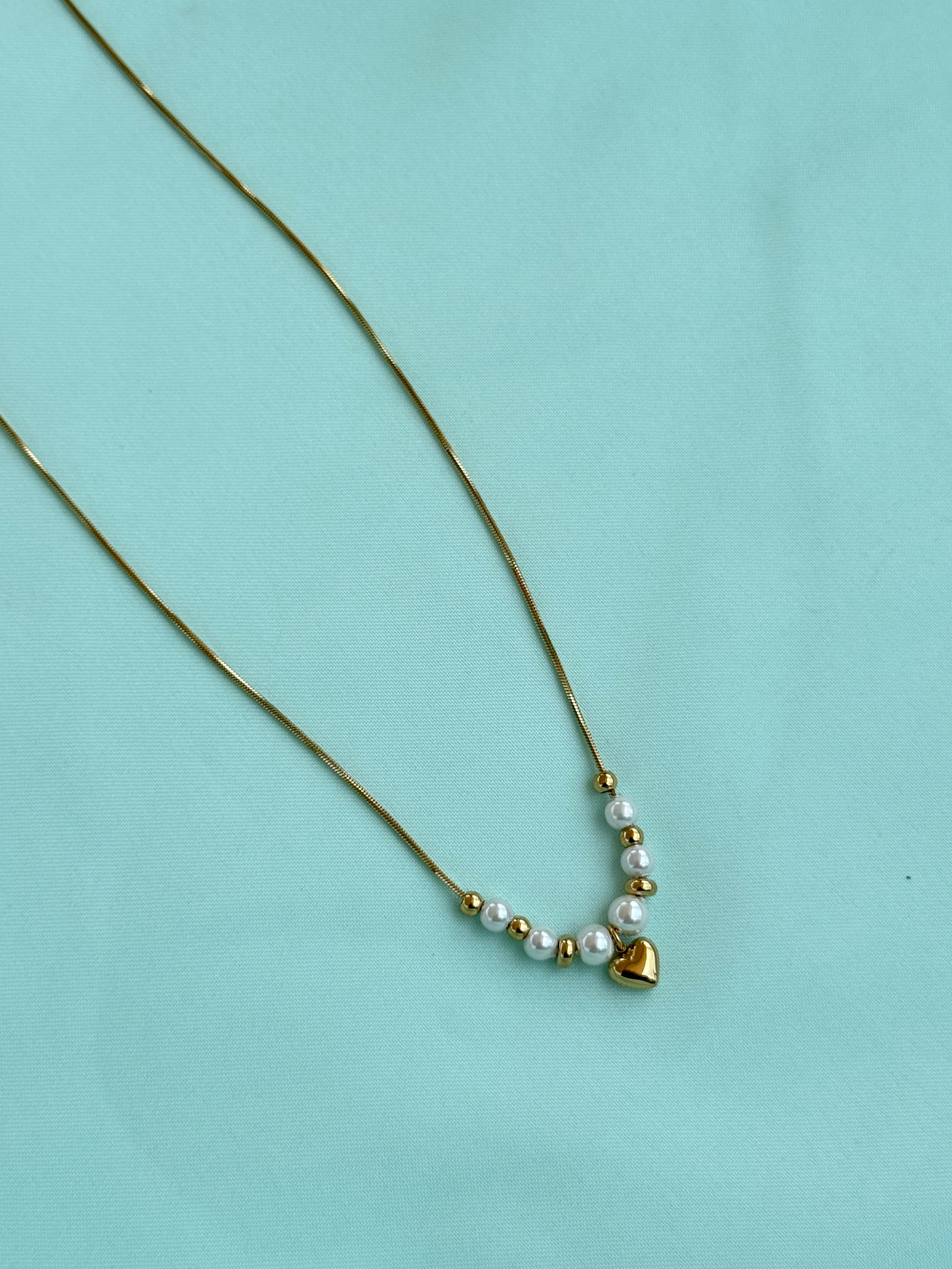 Dc987 anti tarnish pearl heart 18inches adjustable daliy wear chains
