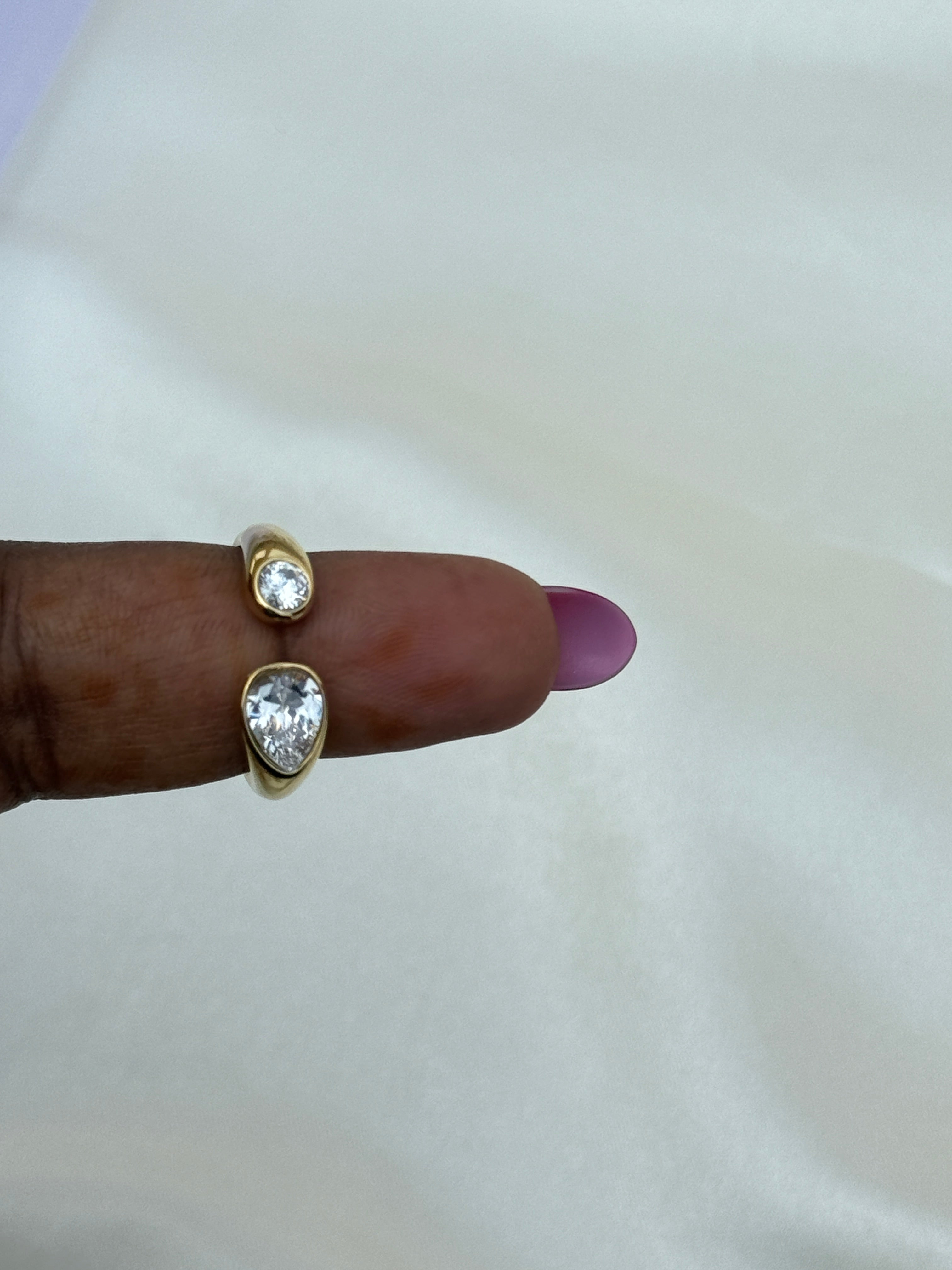 Rg057 anti tarnish 2 stones adjustable finger ring