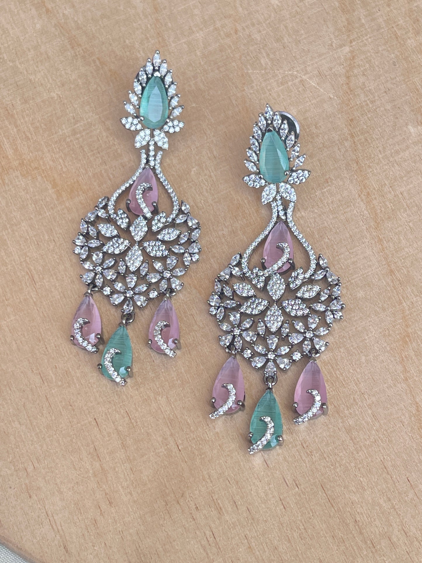 Pastel zircon hanging earrings