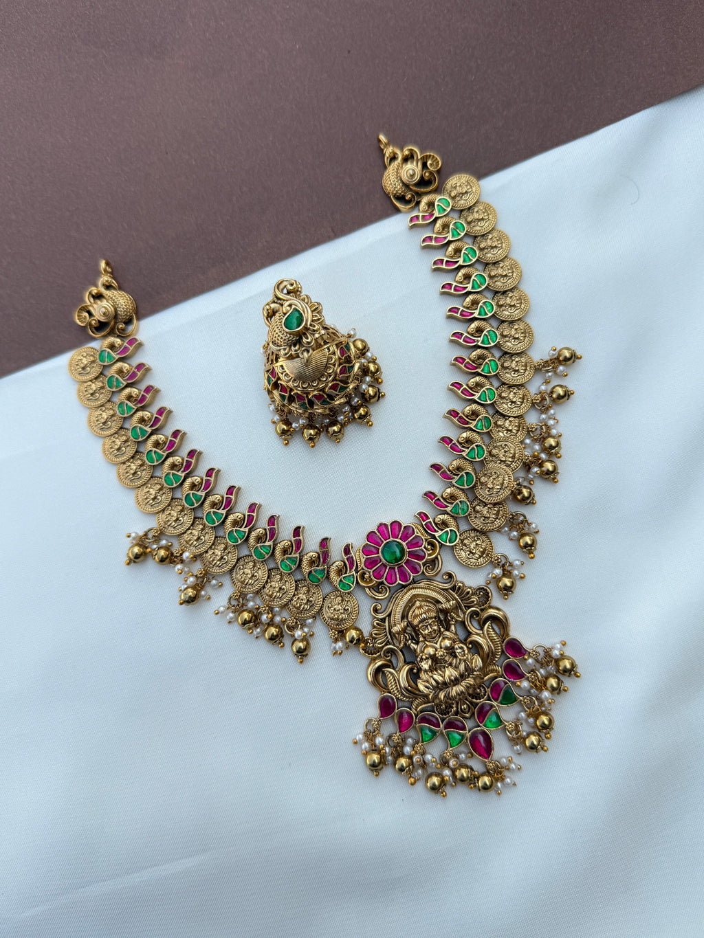 Ns628 peacock jadau kundan lakshmi devi neckset