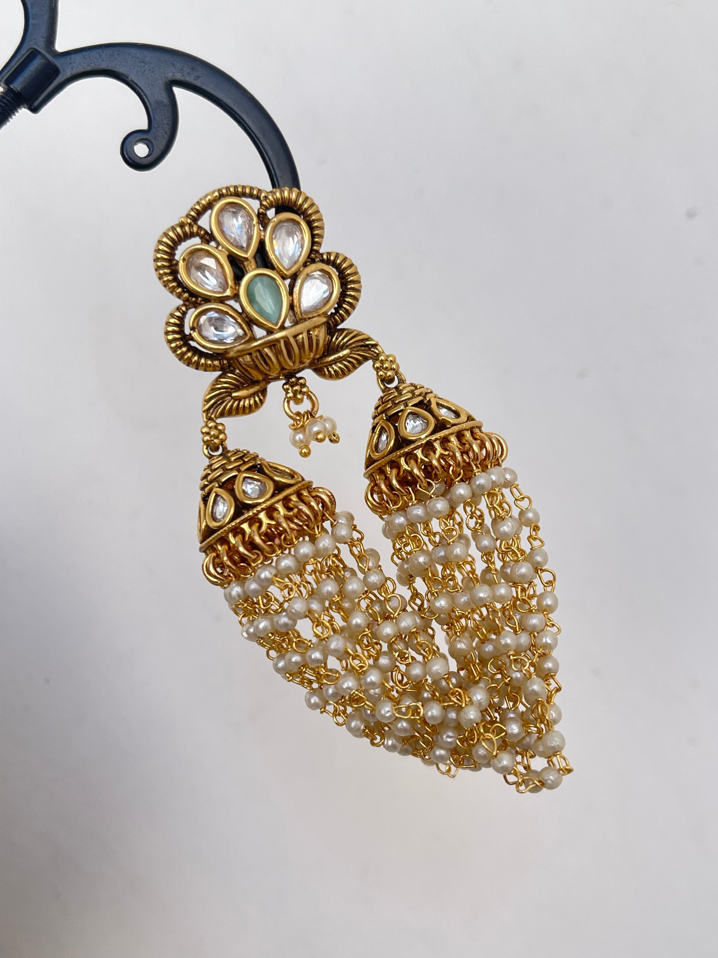 Antique kundan Chandbali Pearl Earrings