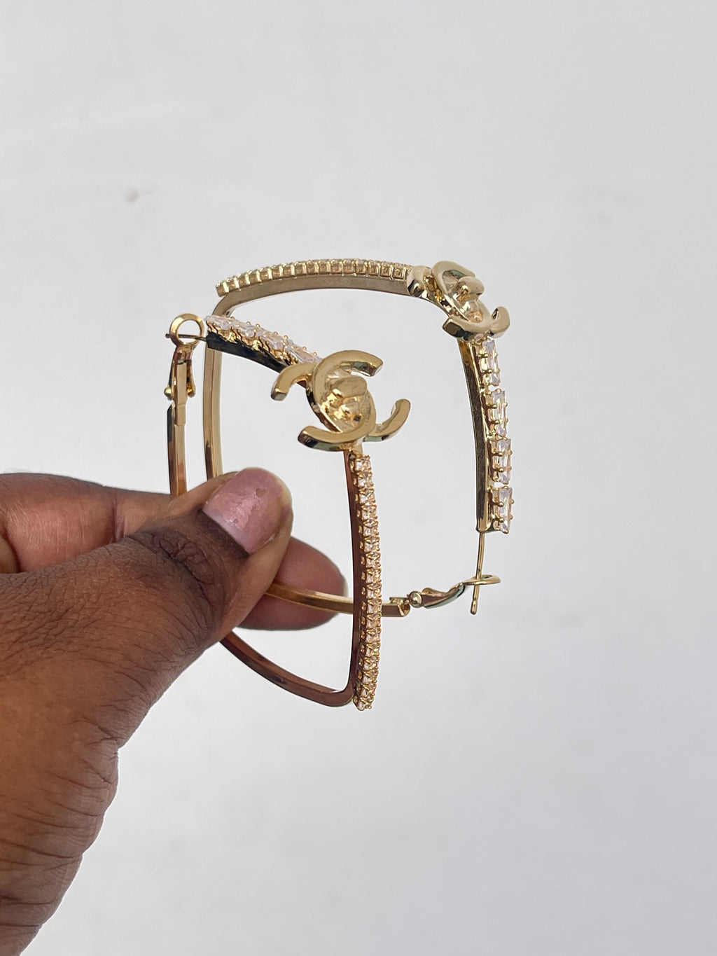 Square big size gold loop earrings