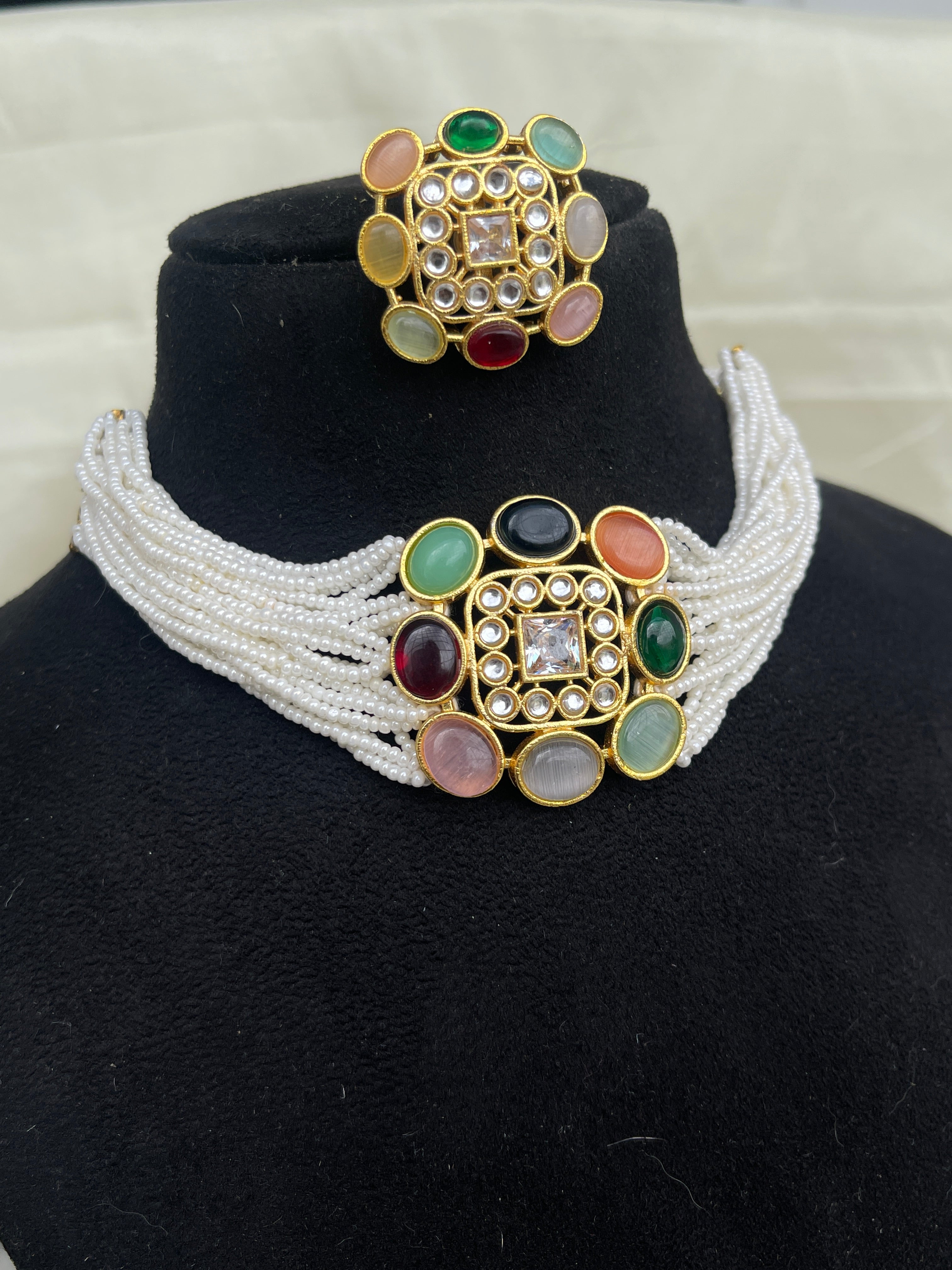 Navarathan choker with studs