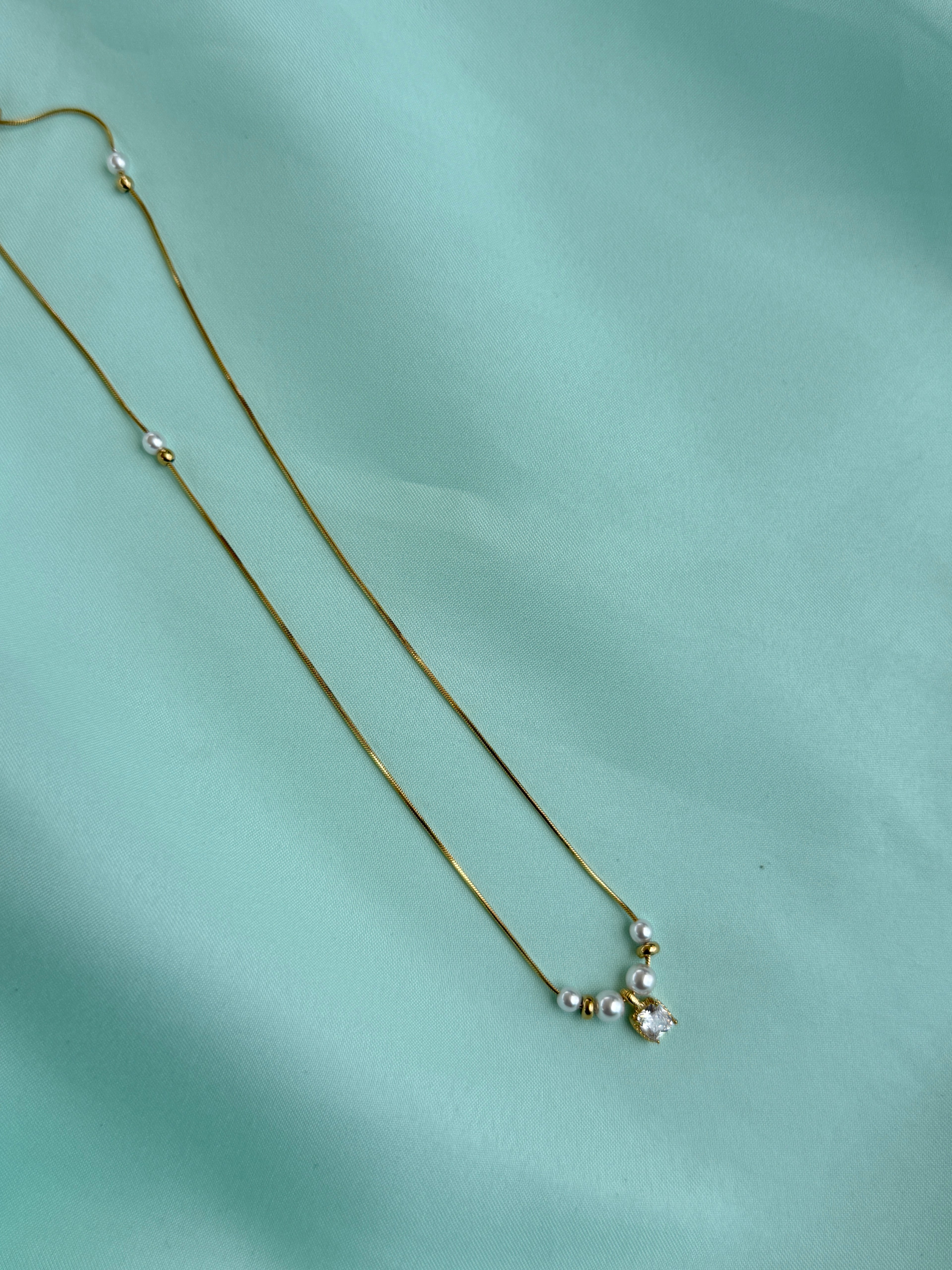 Dc076 anti tarnish pearl stone 18 inches adjustable daily wear chains
