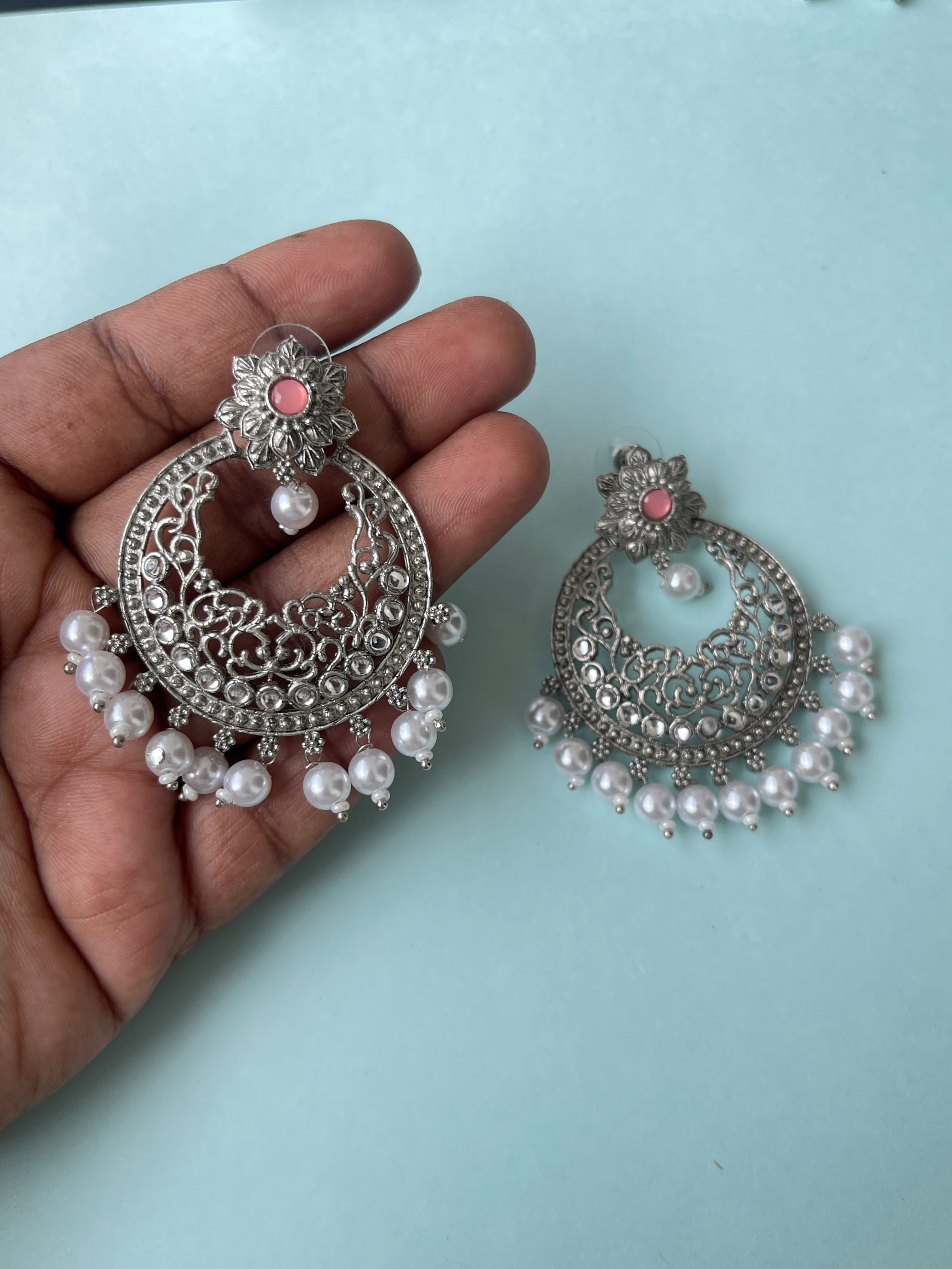 Oxidised chandbali lightweight earrings
