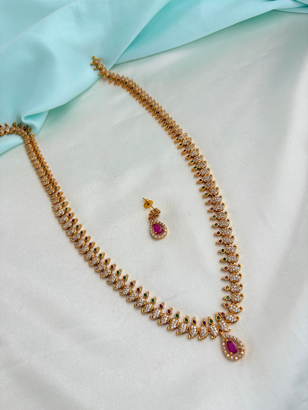 Mango type Long haram with Earrings Ns927
