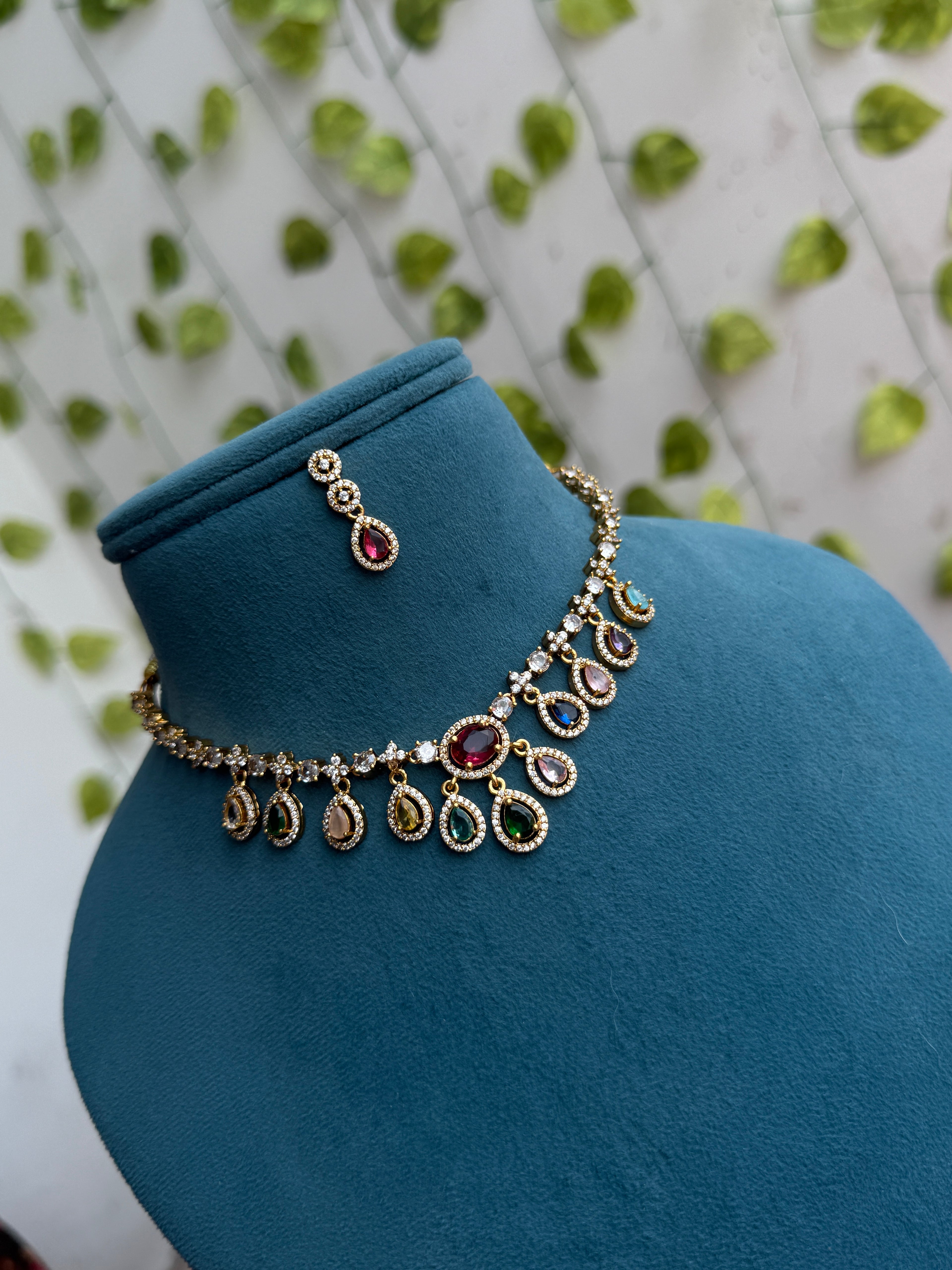 Ns876  multi short neckset with  drop earrings