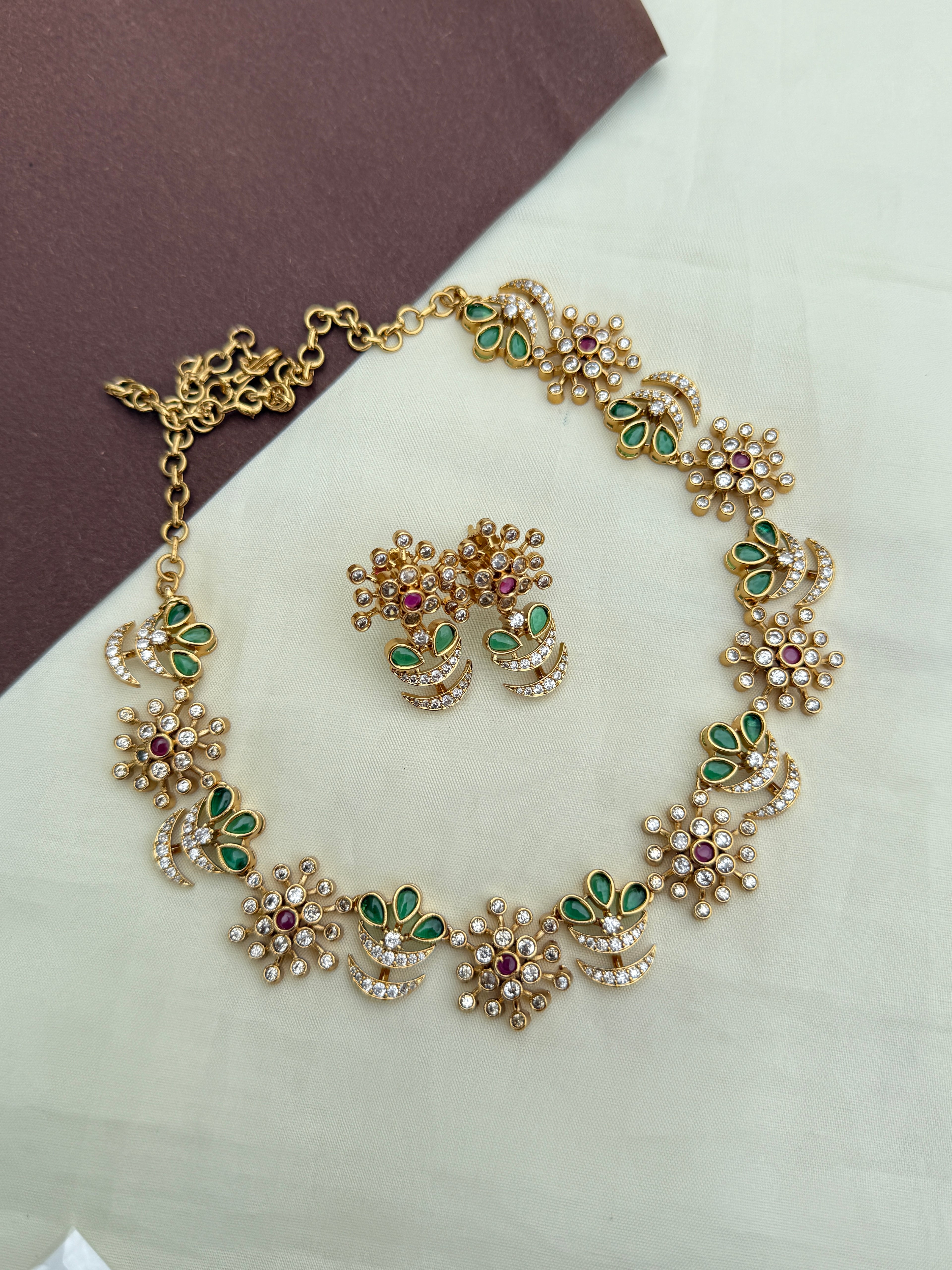 Ns284 multi flower tree neckset with earrings