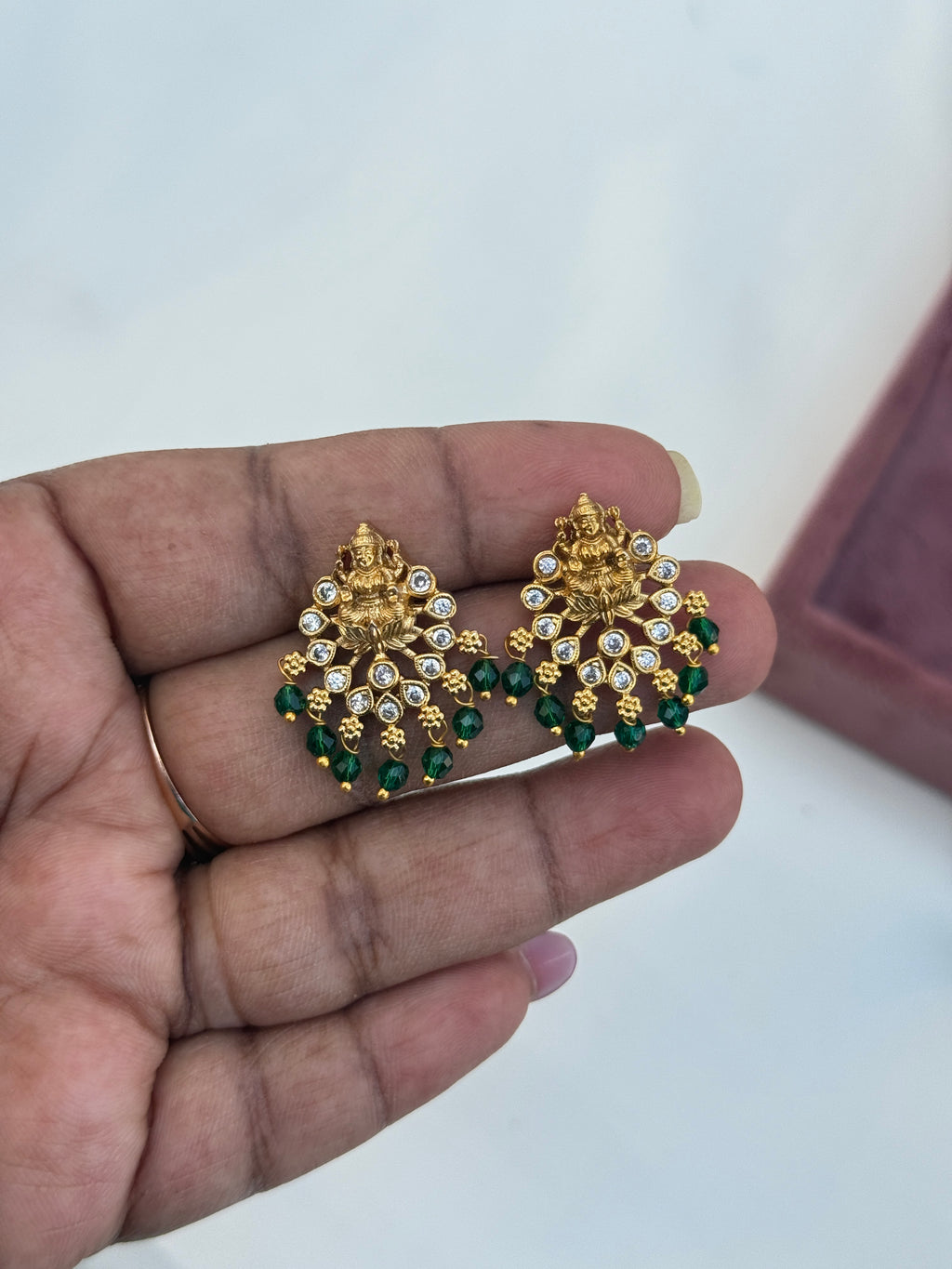 St027 Lakshmdevi  green and black stud earrings